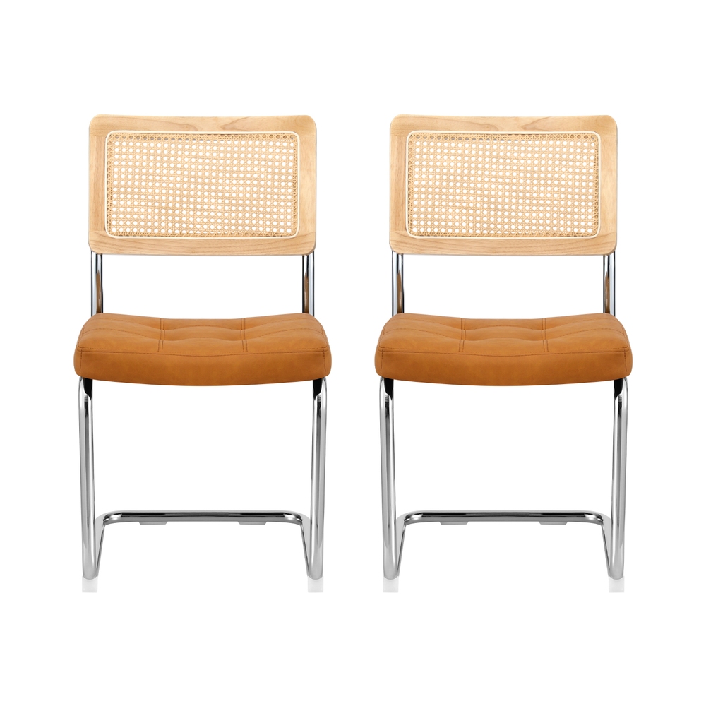 Artiss Dining Chairs Set of 2 PU Leather Rattan Cantilever Brown โ image 3