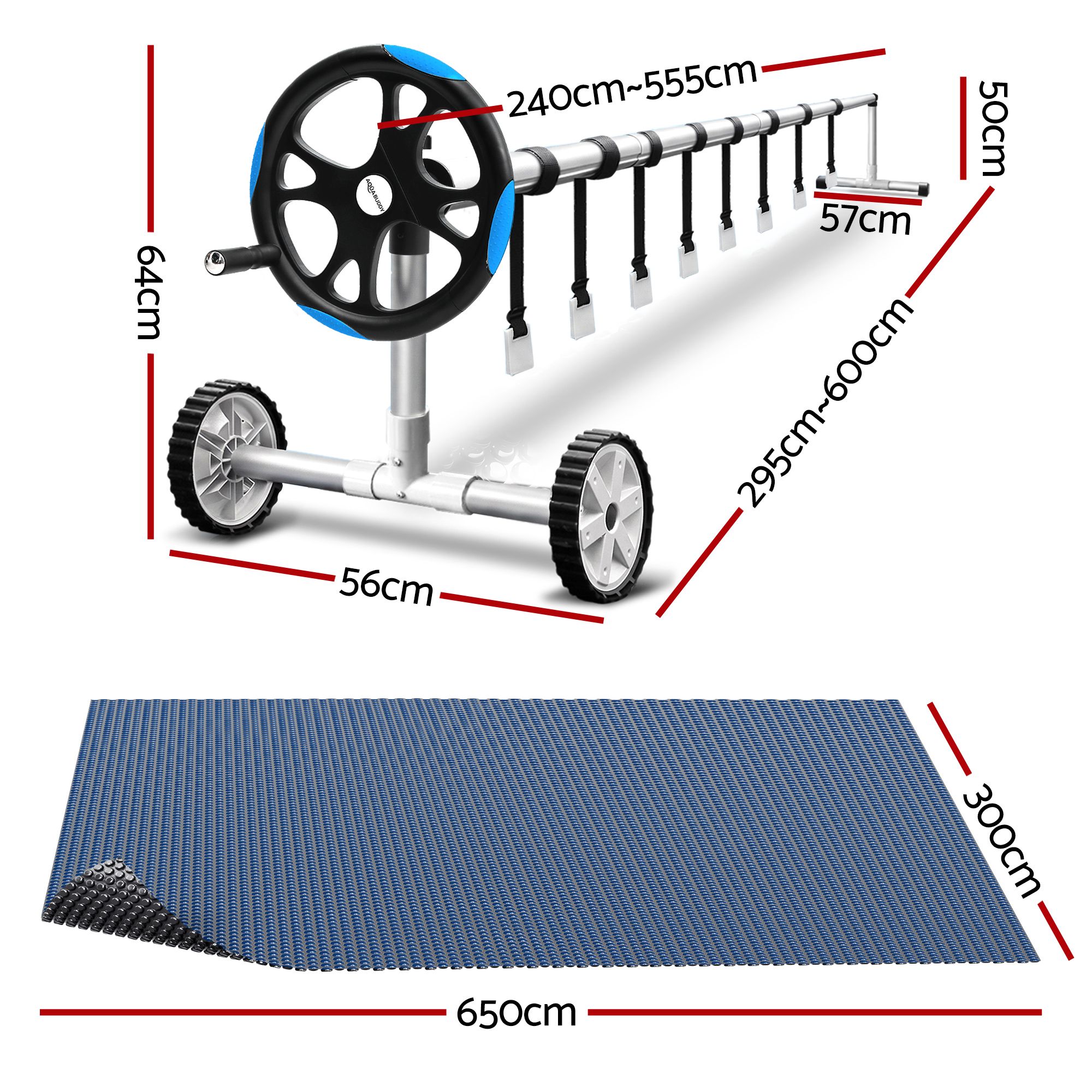Aqua Buddy Pool Cover 500 Micron 6.5x3m w/ Blue Roller 5.55m Swimming Pools Black Solar Blanket โ image 3