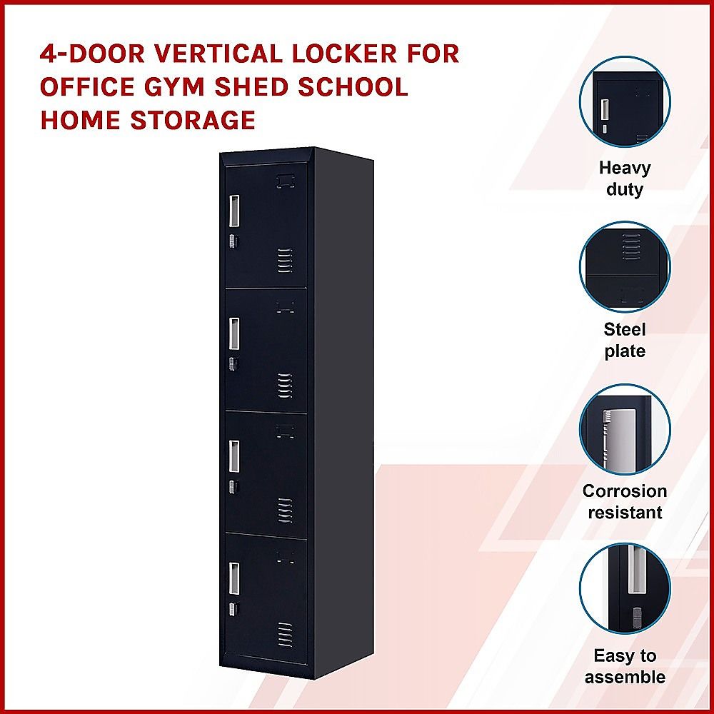 4-Door Vertical Locker for Office Gym Shed School Home Storage — image 4