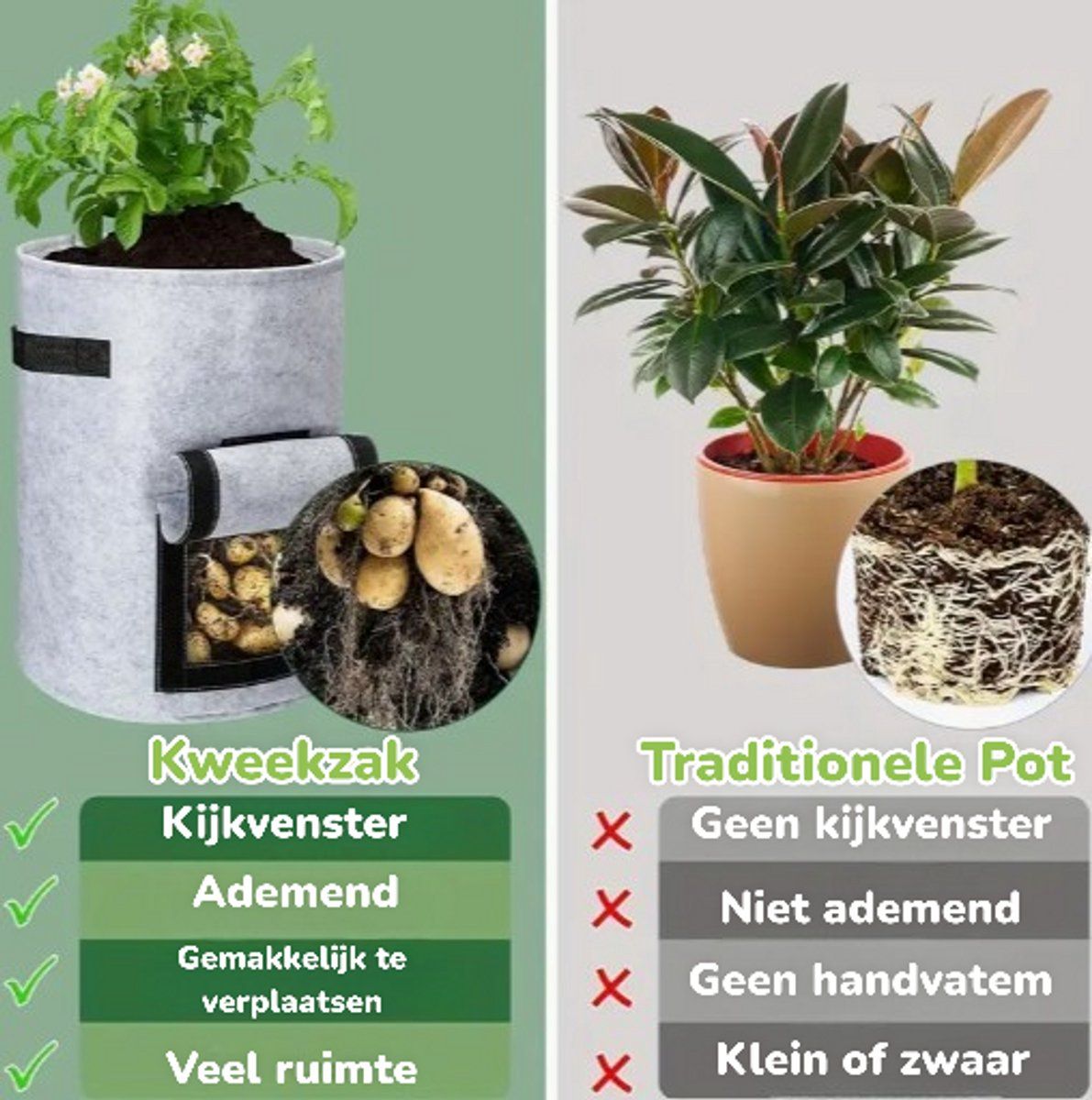 4 Pieces 38 L Grow Bags with Handles and Harvest Window, Breathable Planter Bags for Potatoes, Carrots and Vegetables, Green โ image 5