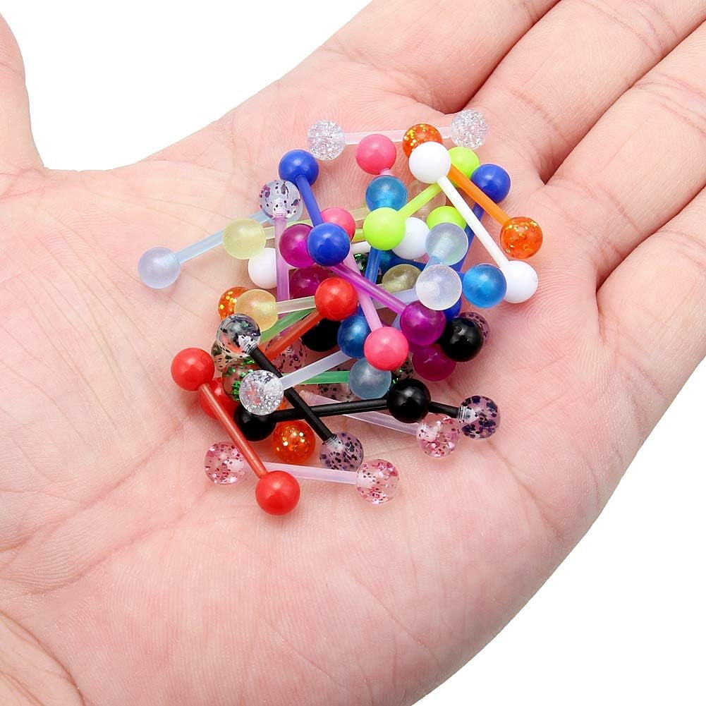 36Pcs 14G Glow in Dark Flexible Acrylic Straight Tongue Barbell Nipple Ring Retainer Piercing Jewelry for Women Men 16mm Bar — image 5