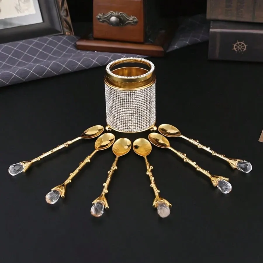 6pcs Luxury Iron Spoon Set European Style High End Dessert Spoons 1pc Storage Bucket Ideal For Afternoon Tea Western Restaurant Home Kitchen Hotel Tableware — image 3
