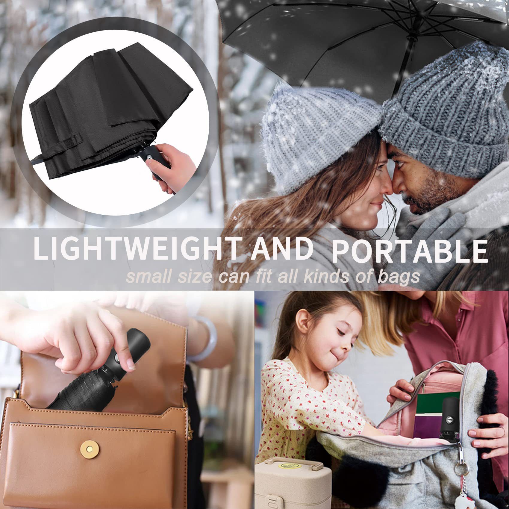 Blue 97CM Large Folding Automatic Travel Umbrella with 8 Reinforced Fiberglass Ribs - Lightweight Compact Rain & Sun Shield for Backpack Travel and Commuting — image 4