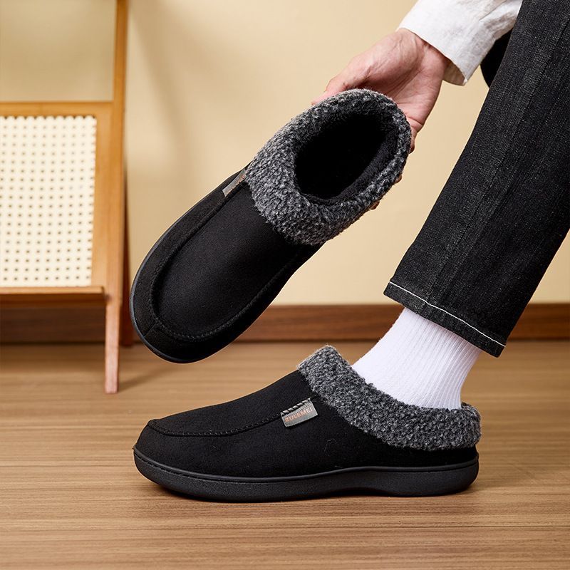 Men's Suede Slippers with Fleece Trim - Gray - Size 11(AU11/EU44)