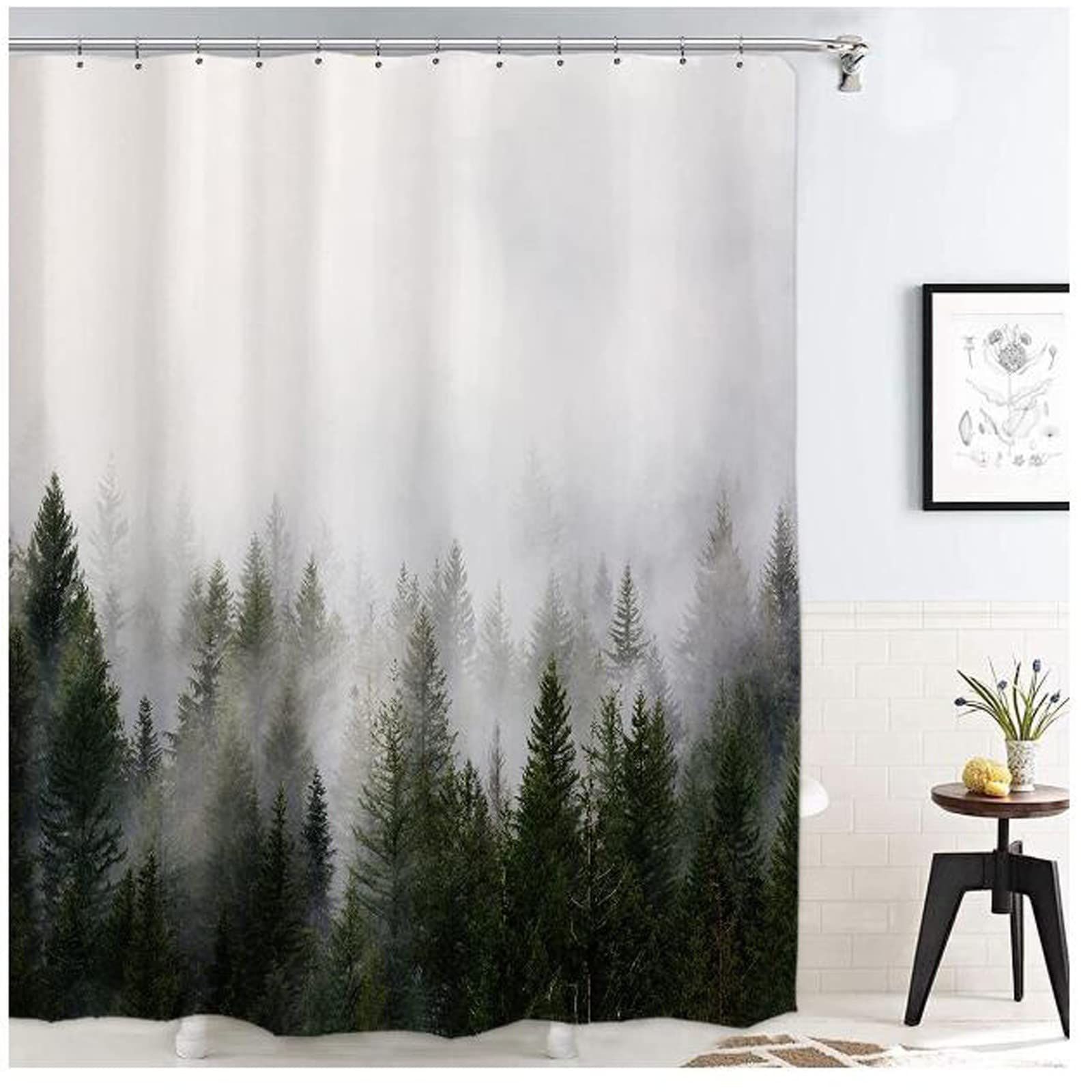 Shower curtain popular, dense fog forest, distant mountains, digital printing, multi specification decorative curtain — image 2