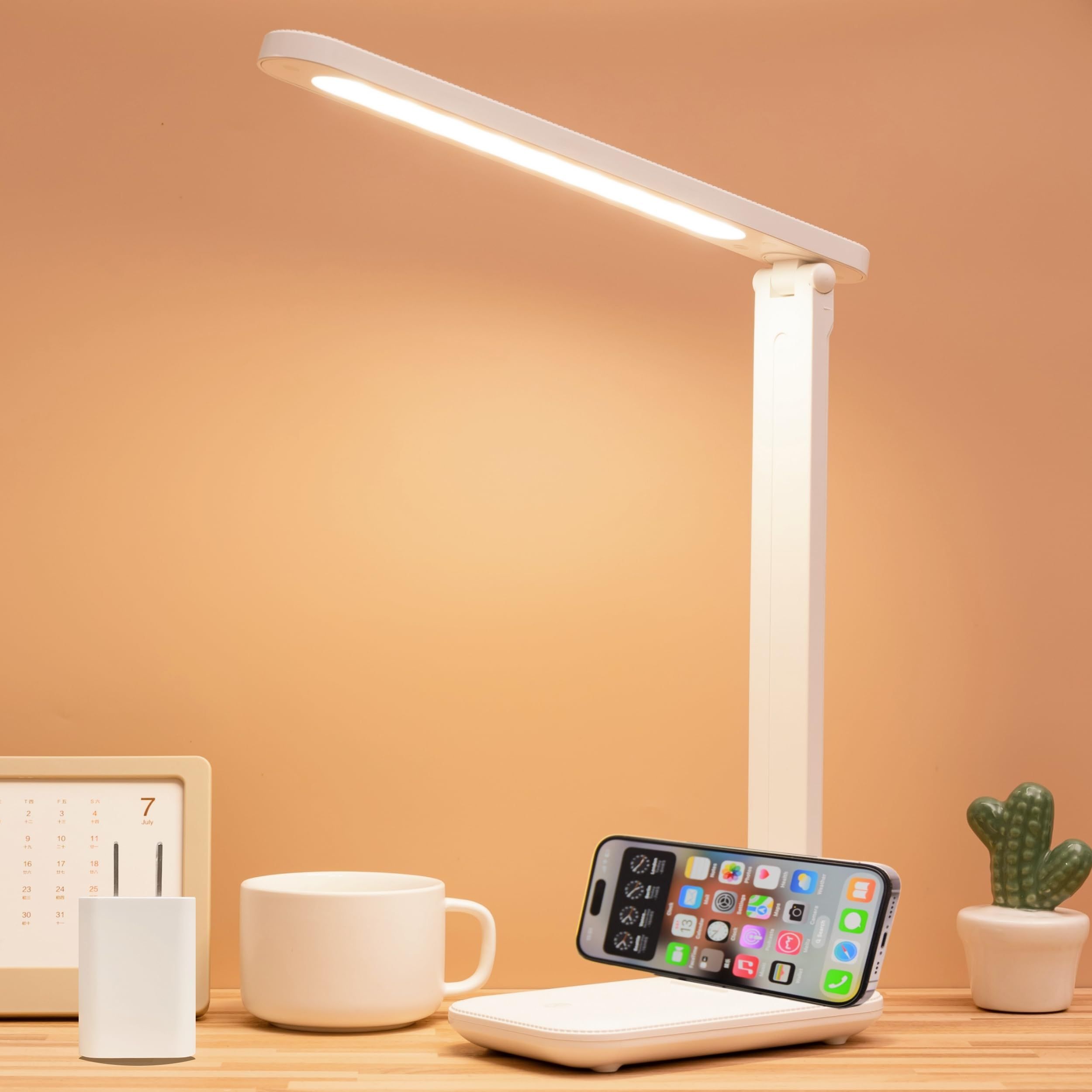 LED desk lamp wireless charging mini USB touch switch dimming control color adjustment (white) folding desk lamp β image 5
