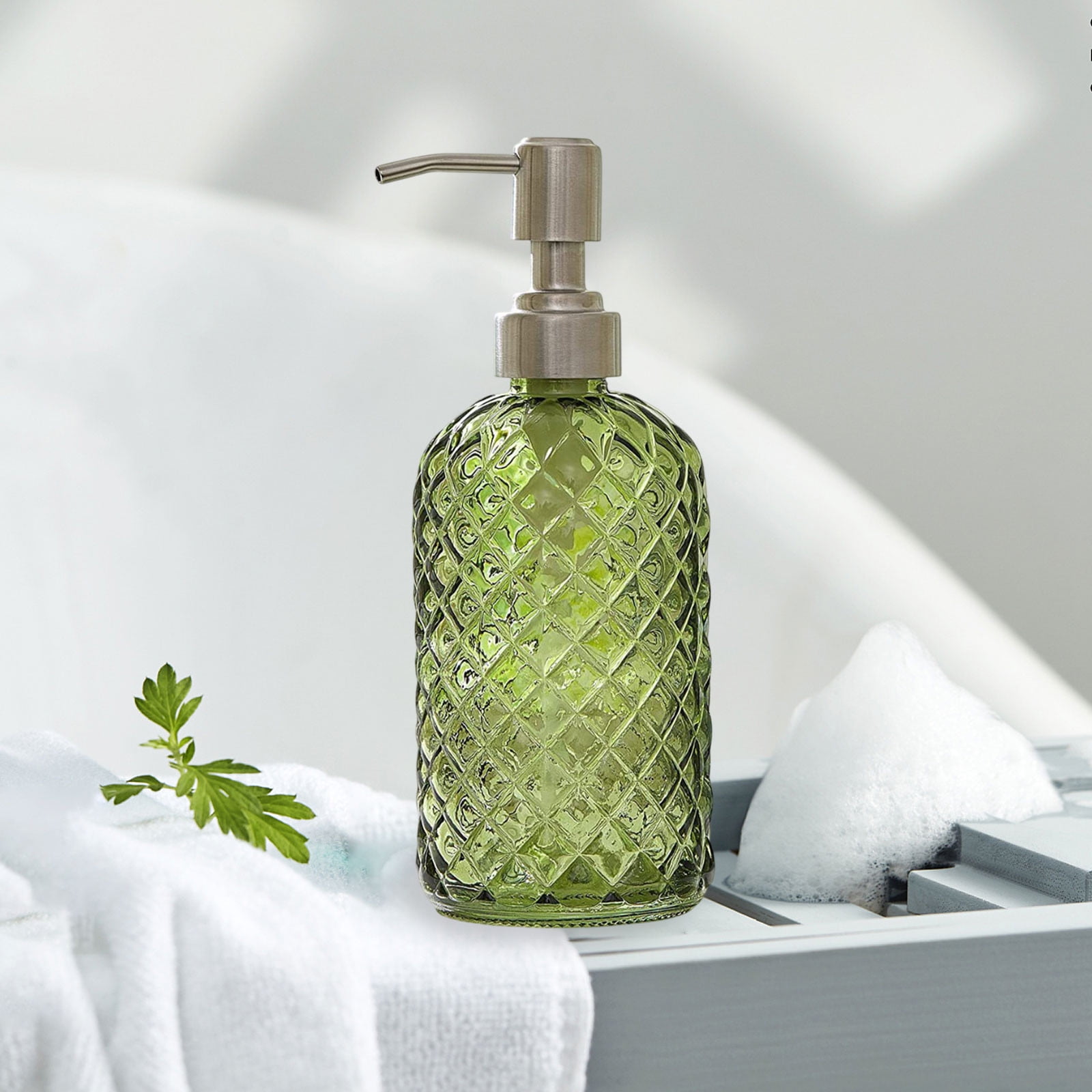 Glass Soap Dispenser 15 Oz for Bathroom Kitchen, Hand Soap/Lotion Dispenser with Plastic Pump Green โ image 6