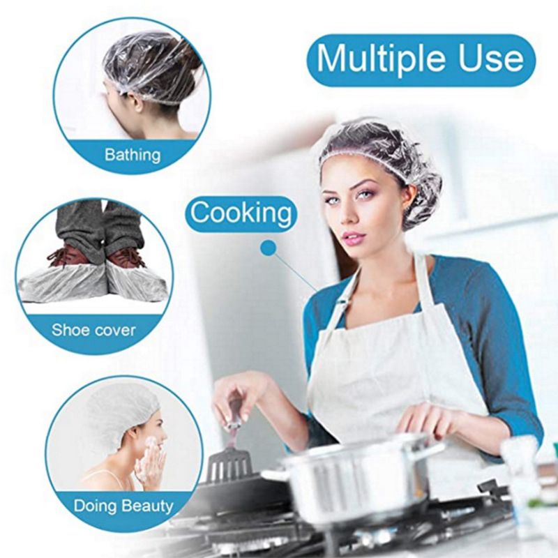 100 PCS Disposable Shower Caps, Clear Shower Caps for Travel, large Plastic Hair Caps for Women, Home Use, Hotel β image 4