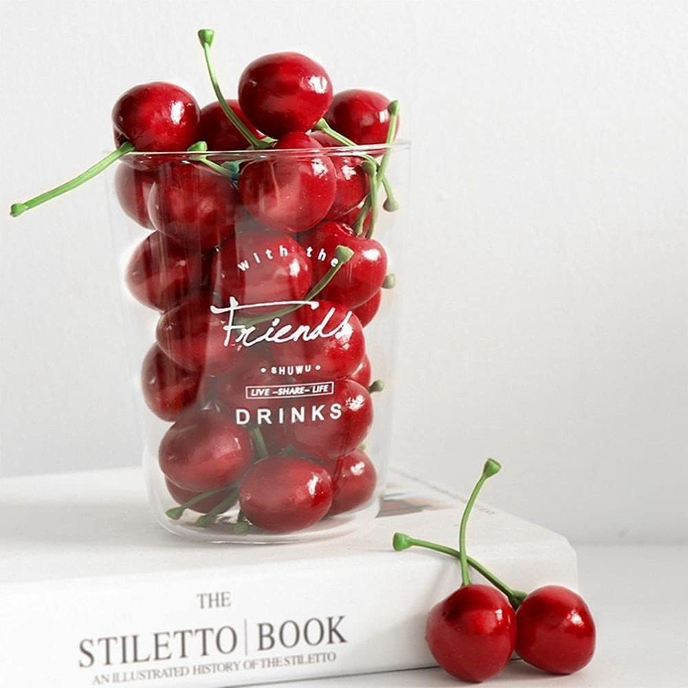 20Pcs Red Artificial Cherries, Realistic/Lifelike Fruit Cherry Ornament, Home Kitchen Party Decoration & Photography Prop, Plastic, 1x1x0.2 inches — image 3