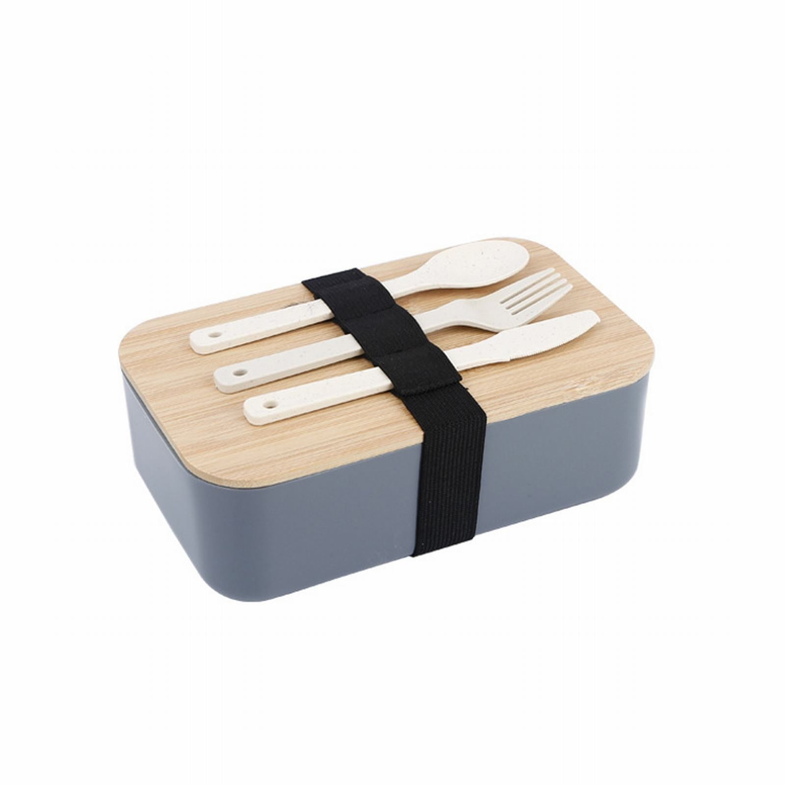 2-Layer Bento Lunch Box with Spoon and Fork, Divided Food Storage Container for Work, School, Travel and Everyday Meals, Grey