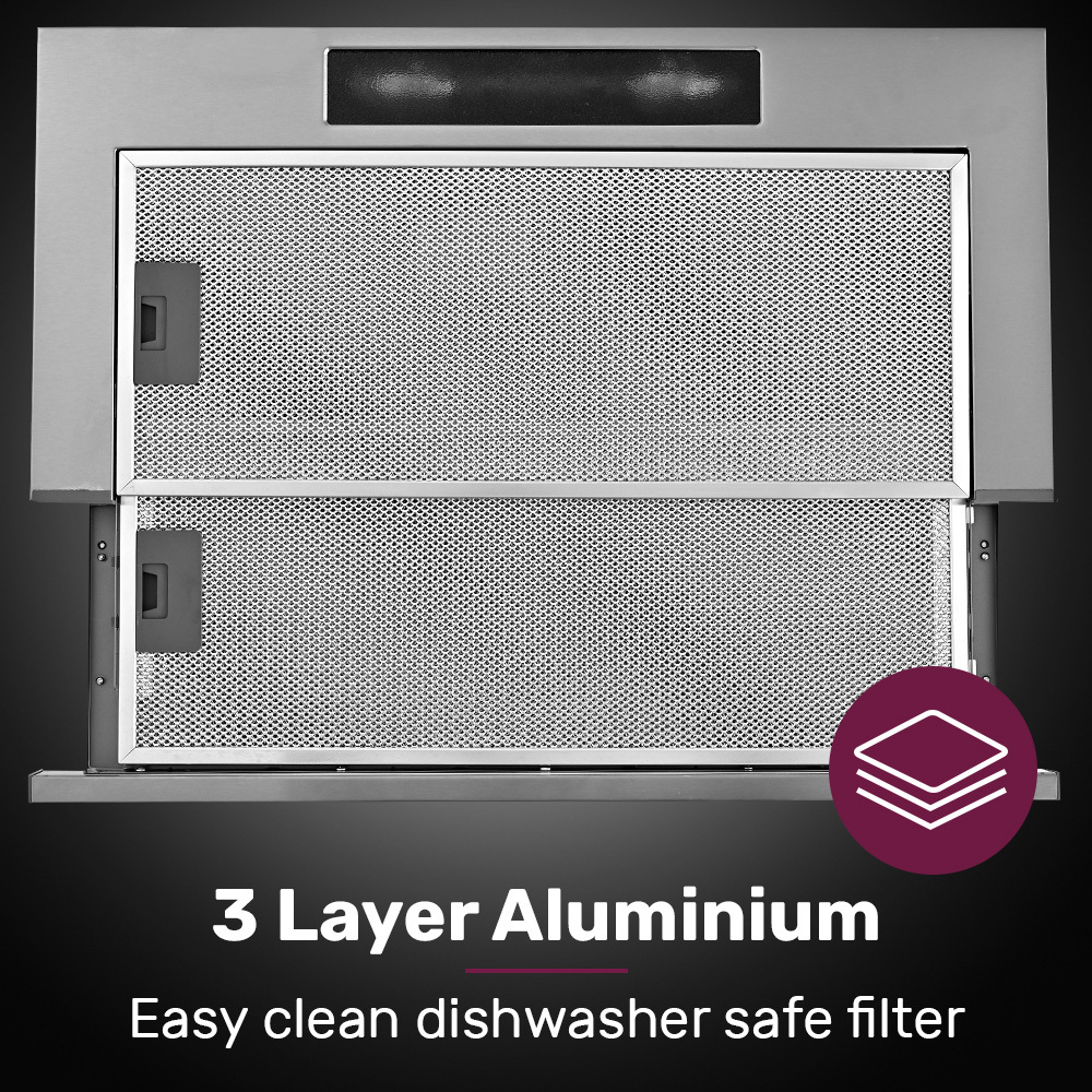 EUROCHEF 60cm Slideout Stainless Steel Rangehood, Quiet 2-Speed, 3-Layer Dishwashable Filters, Halogen Lights ESR60S โ image 5