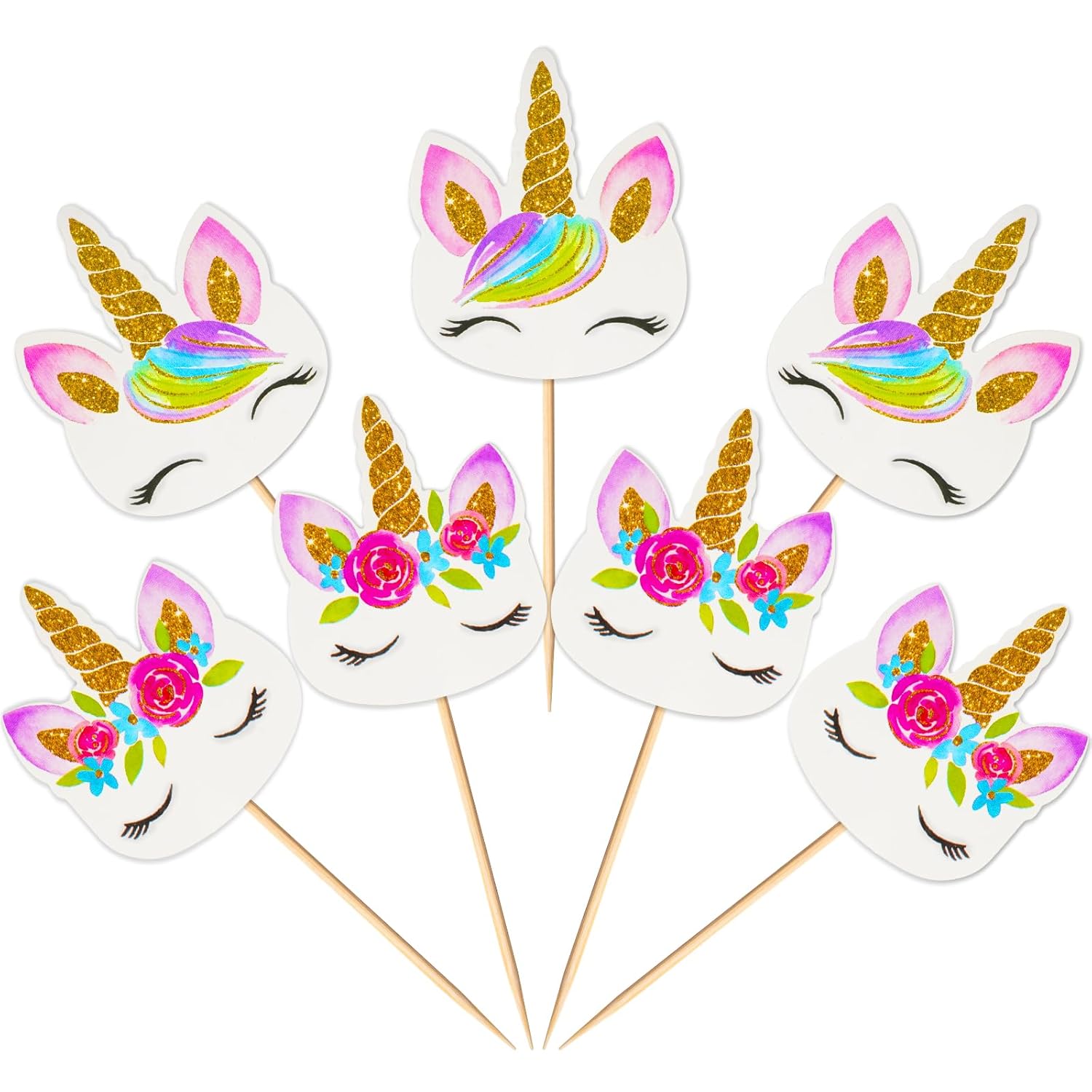 48 Pieces Rainbow Unicorn Cupcake Toppers, Cupcake Picks Cake Decorations, Double Sided Unicorn Cake Topper Set Birthday Baby Shower Party Supplies