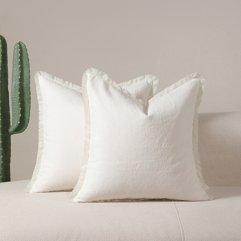 White 2 Pack Bohemian Tassel Pillowcases Soft Washed Cotton Cushion Covers for Living Room Sofa Elegant Decor Solution for Local Standard Home