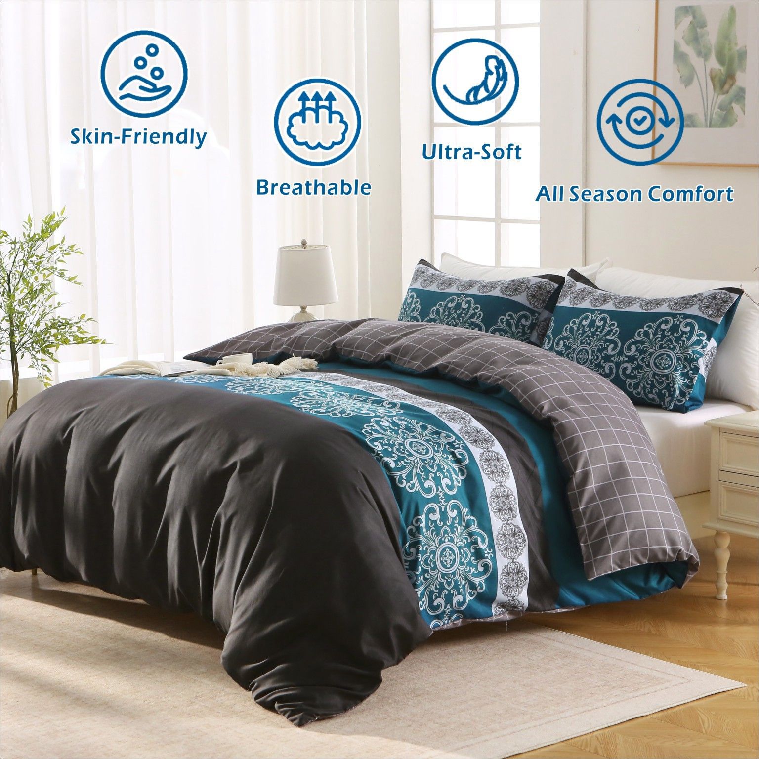 3 Piece Hotel Soft Microfiber Quilt Cover Set-2000TC Duvet/Donna Cover Set & Pillowcases -1 Quilt Cover Zipper Closure & 1 x Pillowcases-Breathable Bedding — image 2