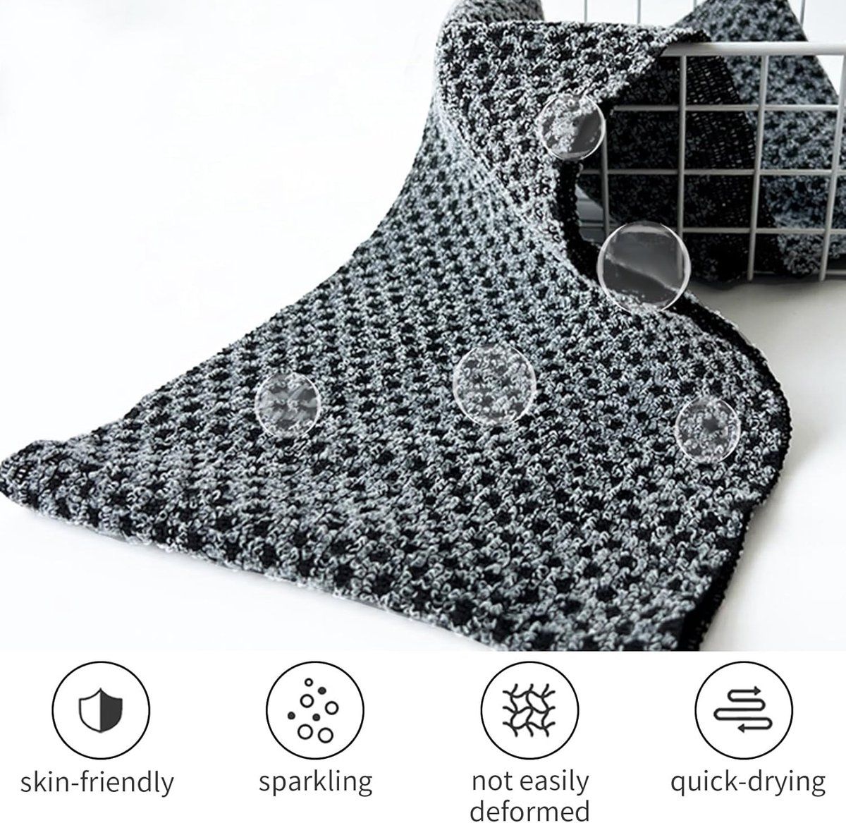 2 Pack Japanese Exfoliating Back Scrubber Towels, Extra Long Black Body Washcloths for Bath, Shower Cleansing and Massage — image 5