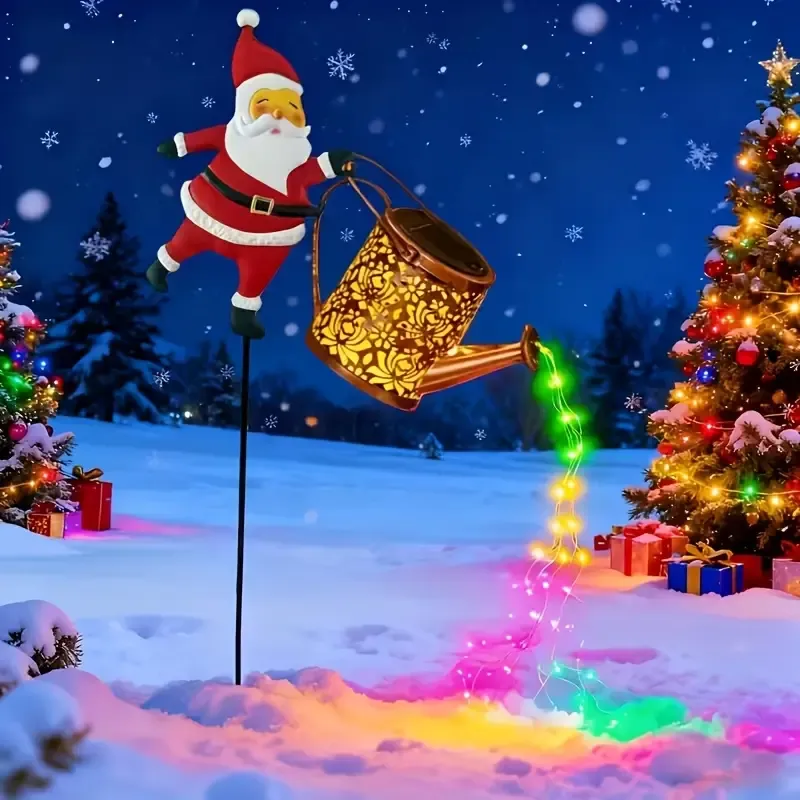 Solar Santa Claus Watering Can Light, IP64 Waterproof Iron Art, Brighten Up Your Outdoor Garden Holiday Ambiance (Warm Light) โ image 3