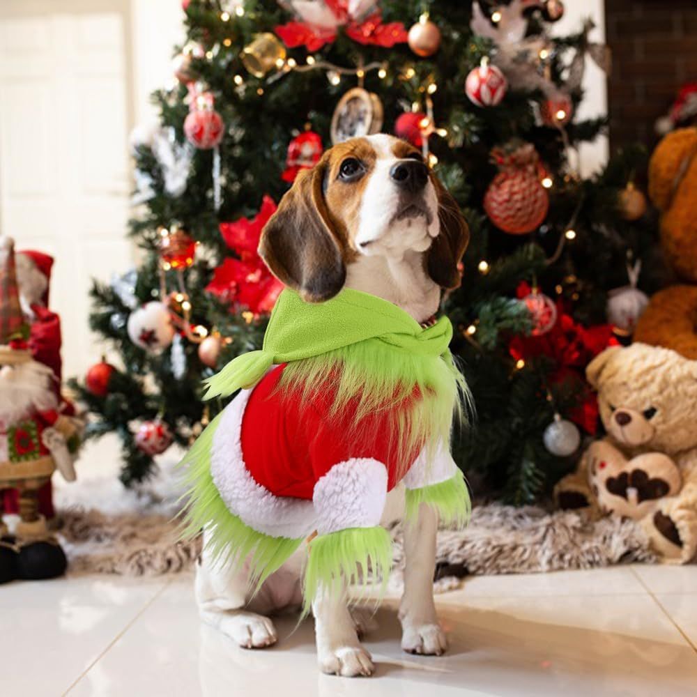 Dog Christmas Outfit，Christmas Pet Clothes Green Classic Dog Hoodie Shirt Cosplay Apparel Christmas Party Cosplay Costume Pet Supplies Accessories for Small — image 6