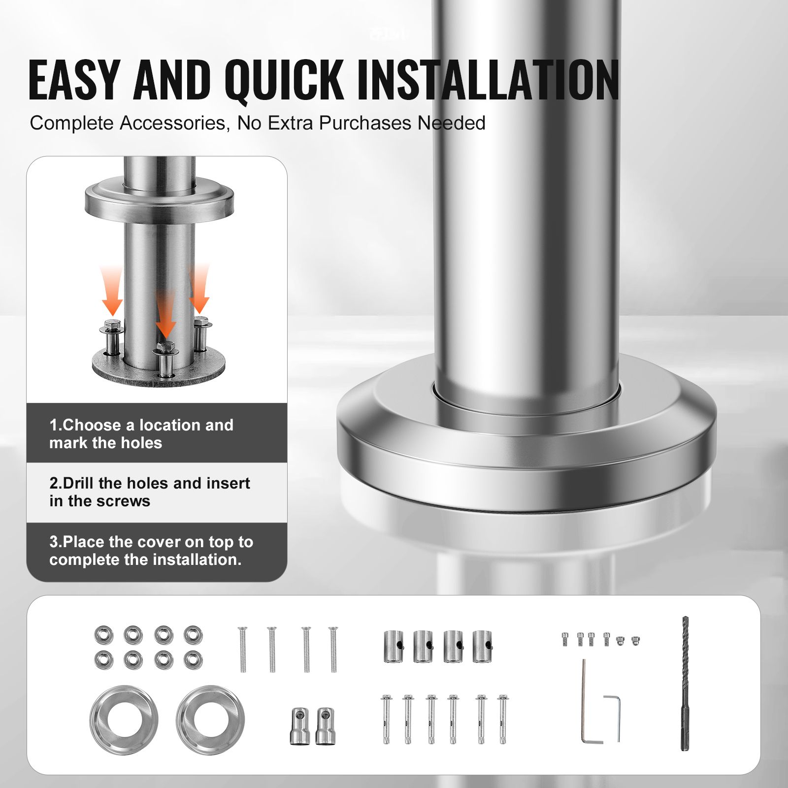 Handrails for Outdoor Steps, 70.9in Length 2 Crossbars Stair Hand Rail Kit, Transitional Stainless Steel Railings w/ Installation Kit, Double-column โ image 4