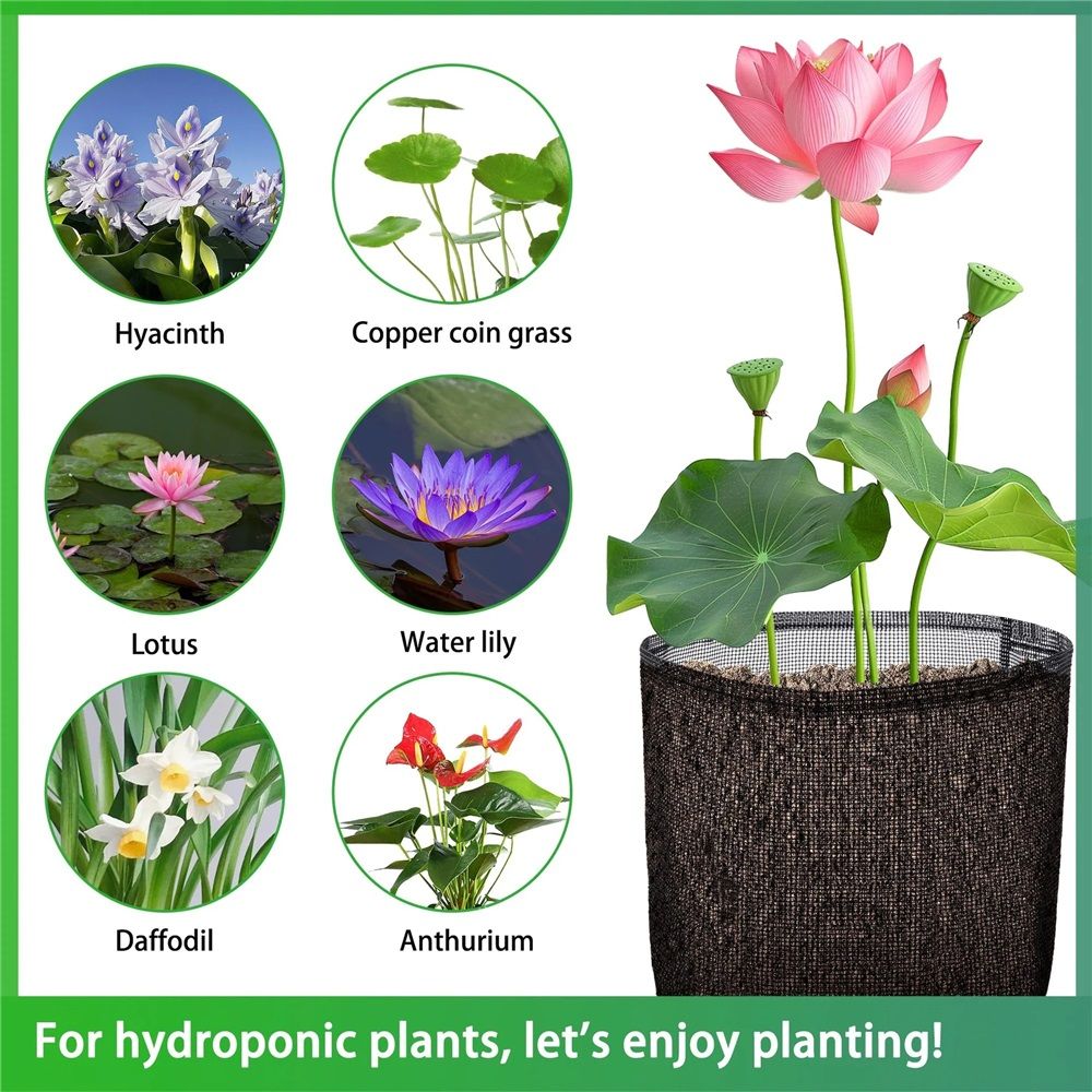 8 Pcs Aquatic Pond Planting Bags-7.1" H x 7.2" Dia Reusable Mesh Water Garden Pond Plant Pot-Breathable Black Round Lily Plant Pots for Pond Bog — image 5