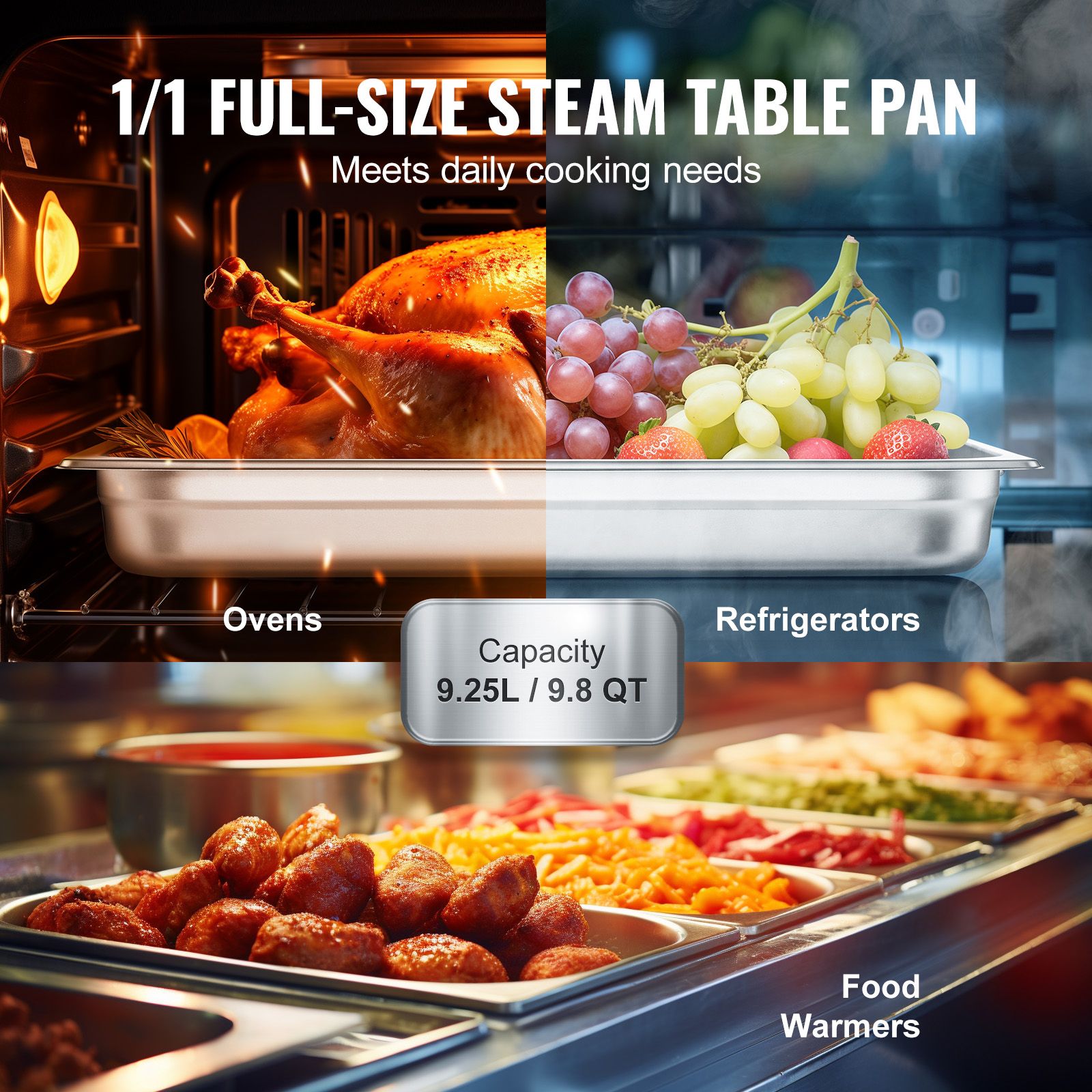 6 Pack Hotel Pans, Full Size Anti-Jam Steam Pan, 0.8mm Thick Stainless Steel Restaurant Steam Table Pan, 2.5-Inch Deep Commercial Table Pan, Catering Storage — image 3
