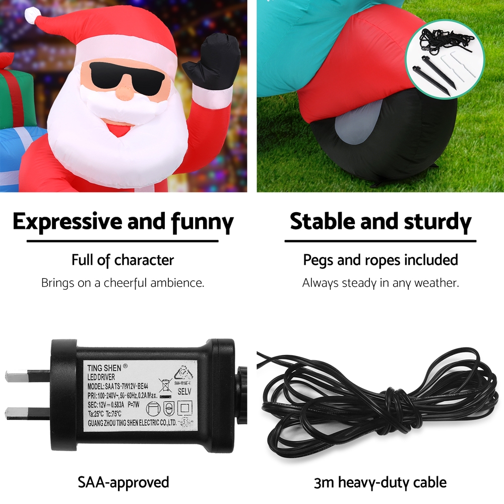Jingle Jollys Christmas Inflatable Santa Motorbike LED Illuminated Decorations — image 6