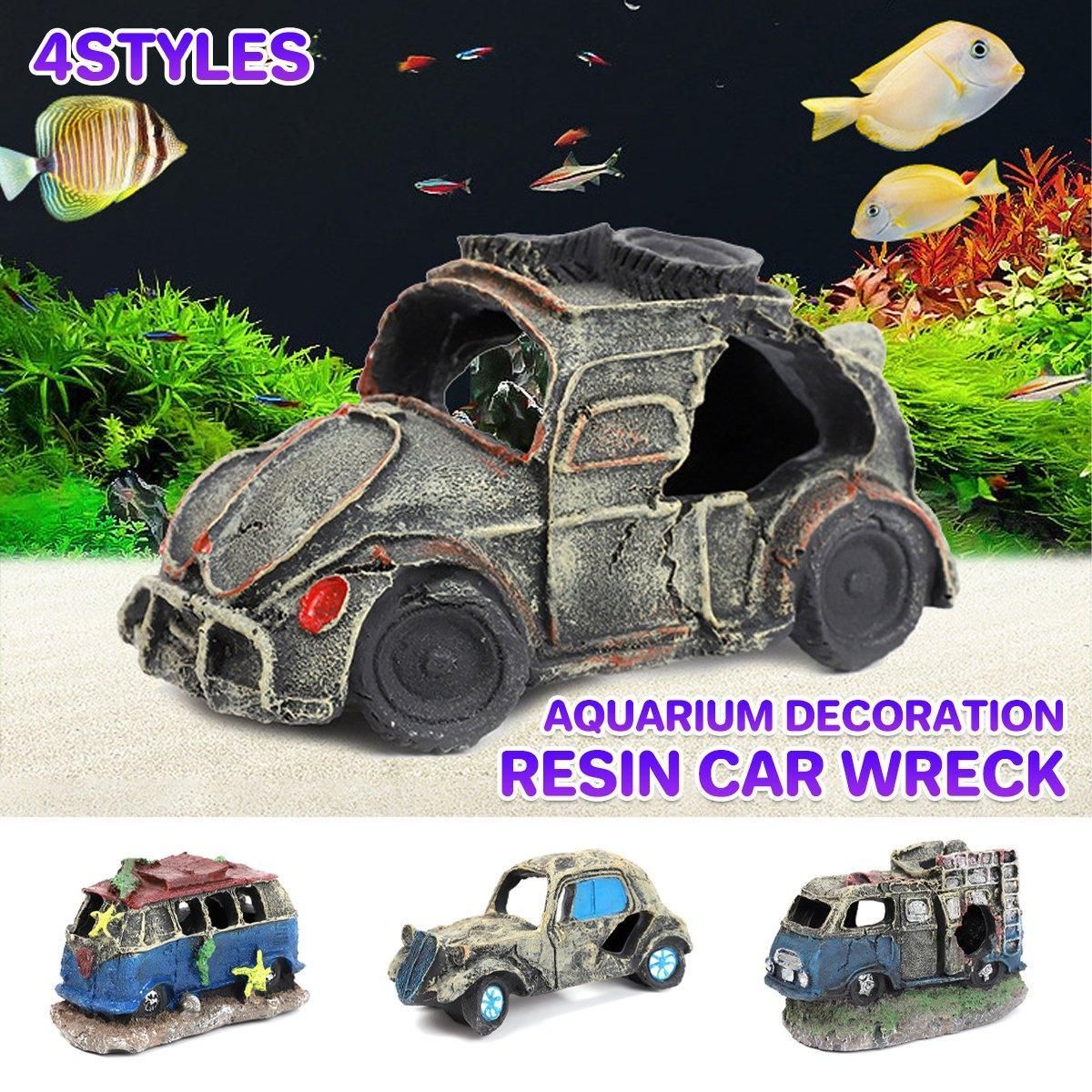 Creative Aquarium Decoration Resin Car Wreck Fish Shrimp Escape House Landscape - Old Sports Car — image 2