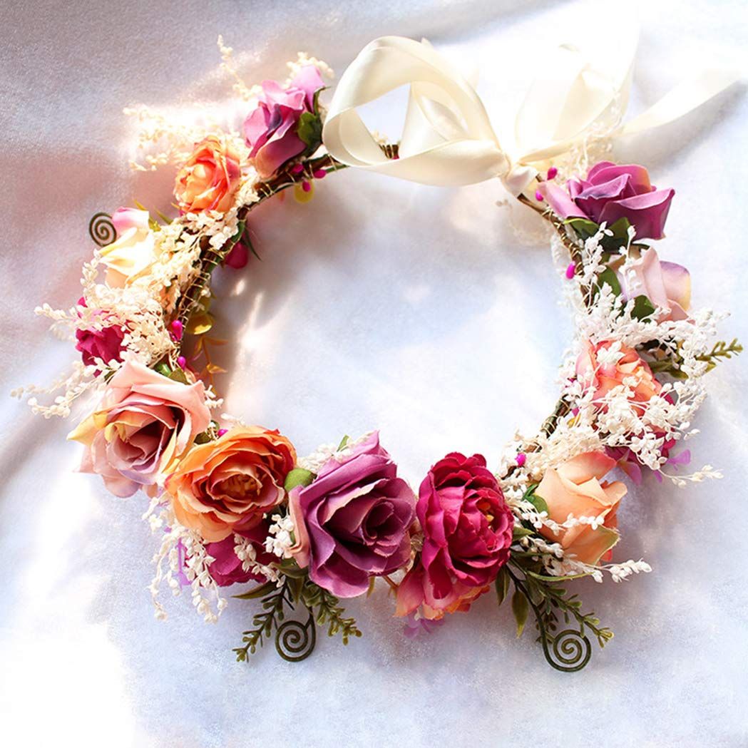 Wedding Flower Crown Girls Floral Headband Hair Wreath Garland Boho Halo Floral Headpiece Women Festival Party โ image 3
