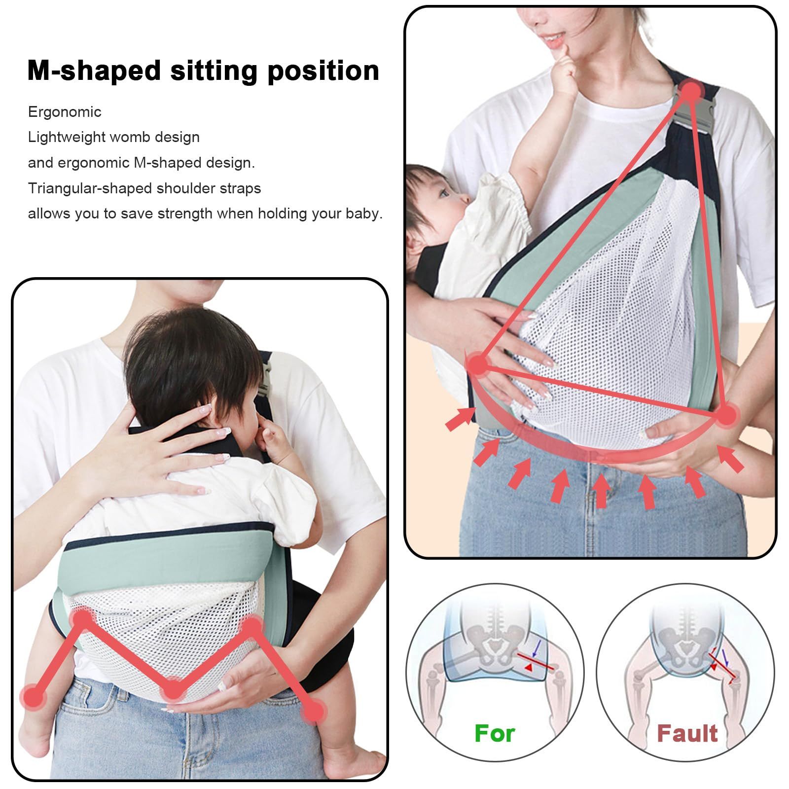 Baby Sling Carrier, Adjustable Half Wrapped Sling Hip Carrier - Lightweight Breathable Mesh Fabric for Newborn (Green) โ image 5