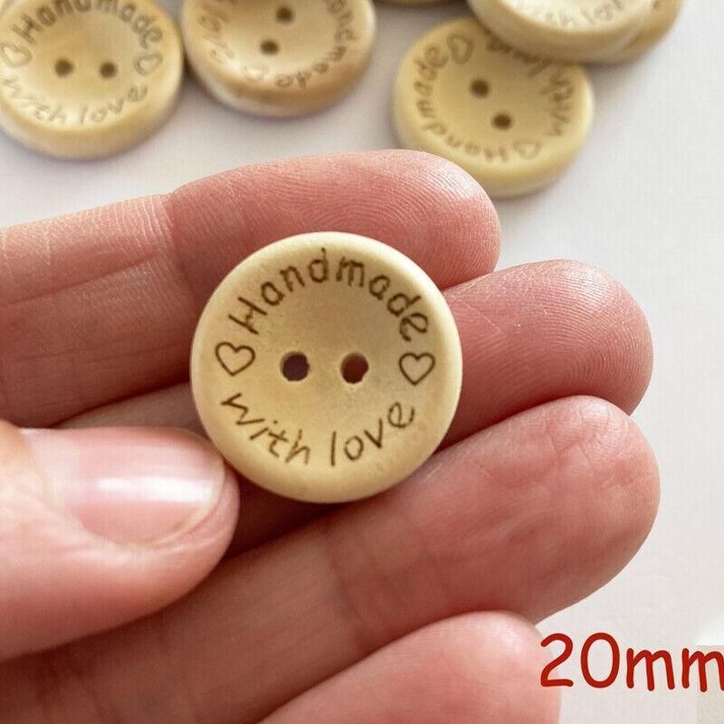 100Pcs Handmade With Love Natural Wooden Buttons for Crafts & Sewing — image 5