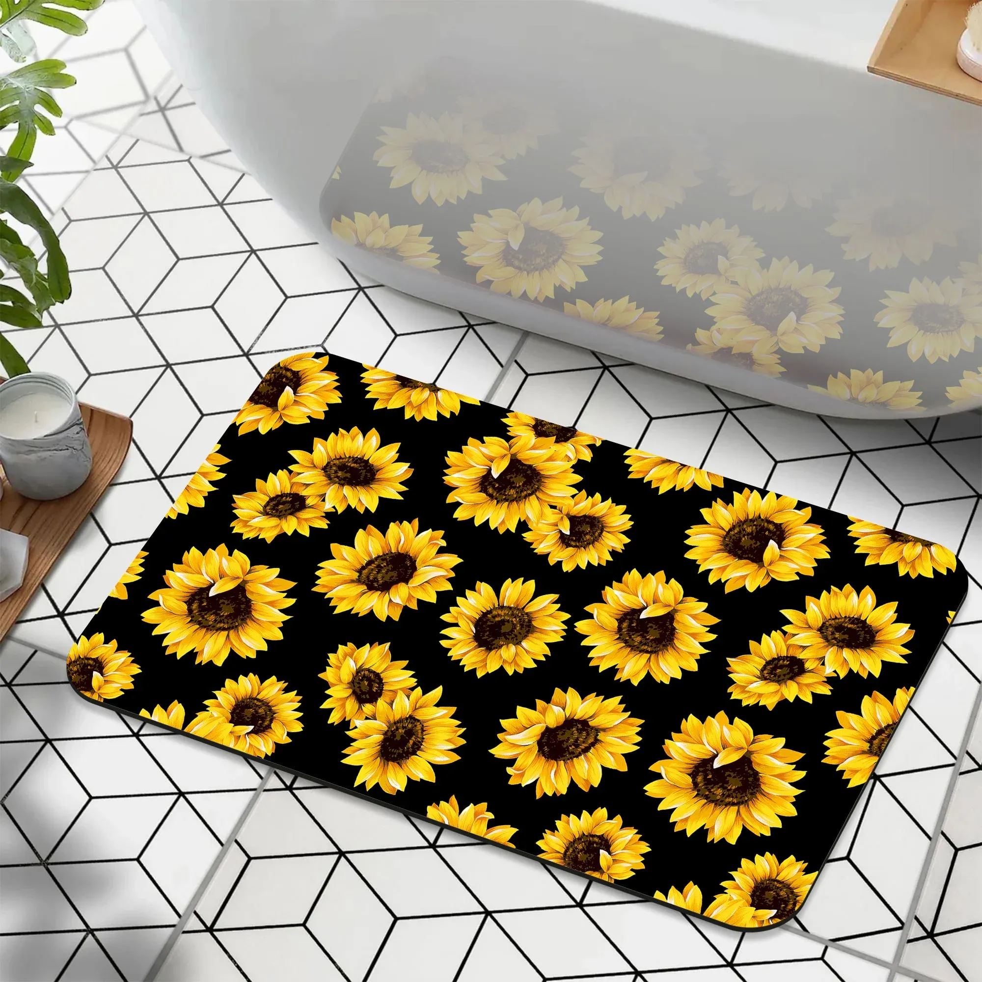 1 Piece Bathroom Rug, Non-Slip Quick Dry Bath Mat with Sunflower Pattern for Tub, Shower, Floor and Indoor Outdoor Use — image 2