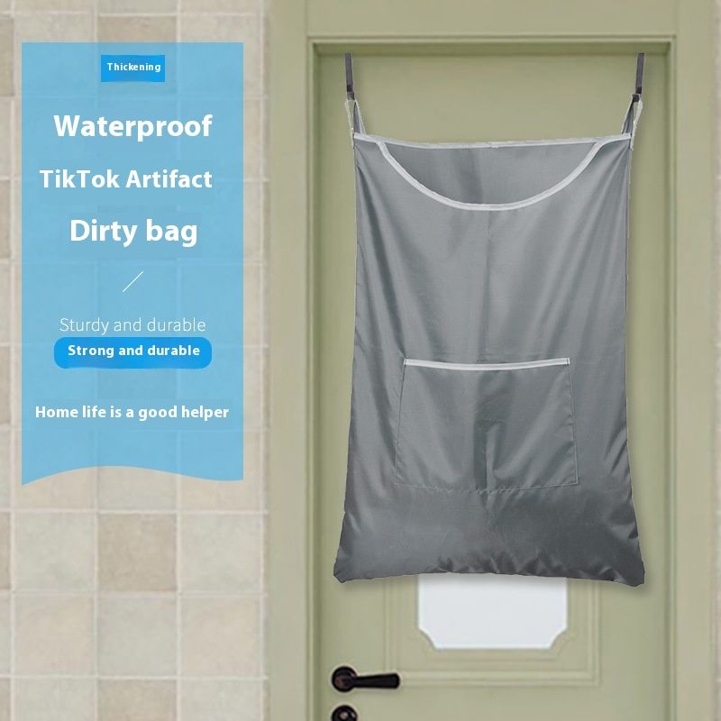 Hanging Laundry Hamper with Over Door Hooks & Adhesive, Durable Space Saving Laundry Bag with Zipper and Wide Open Top(Grey) โ image 5