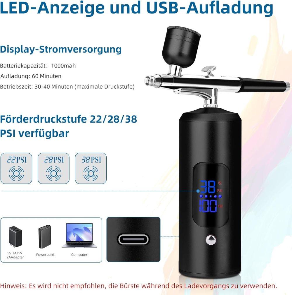 Wireless Airbrush Machine with USB Charging, 3 Speed Modes, Compatible with Nail Art Cake Decorating and Painting, Black — image 4