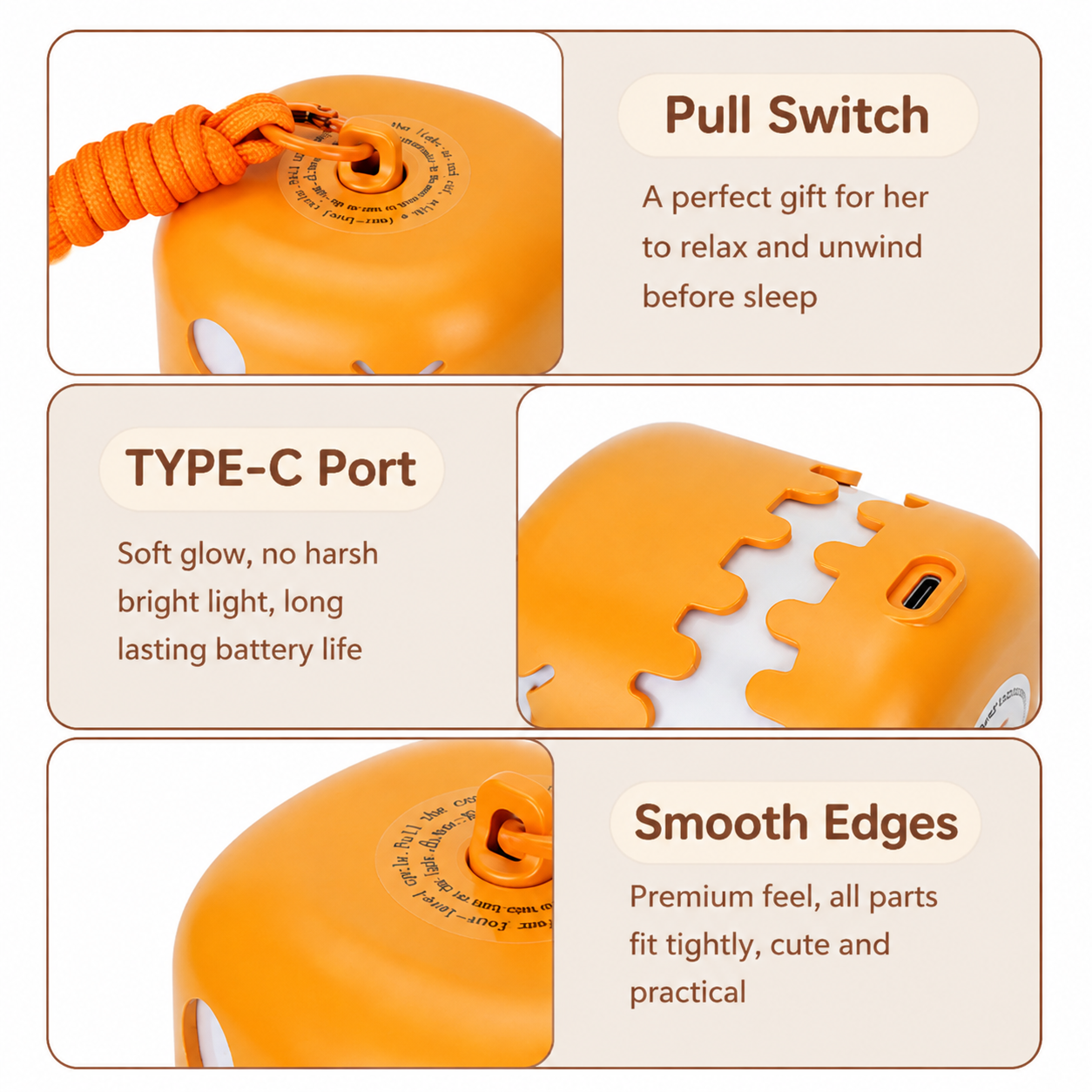 3PCS Dual-Sided Halloween Pumpkin Fun Lantern - Rechargeable Pull Cord LED Night Light with 7-Color Flash and Warm White Modes โ image 5