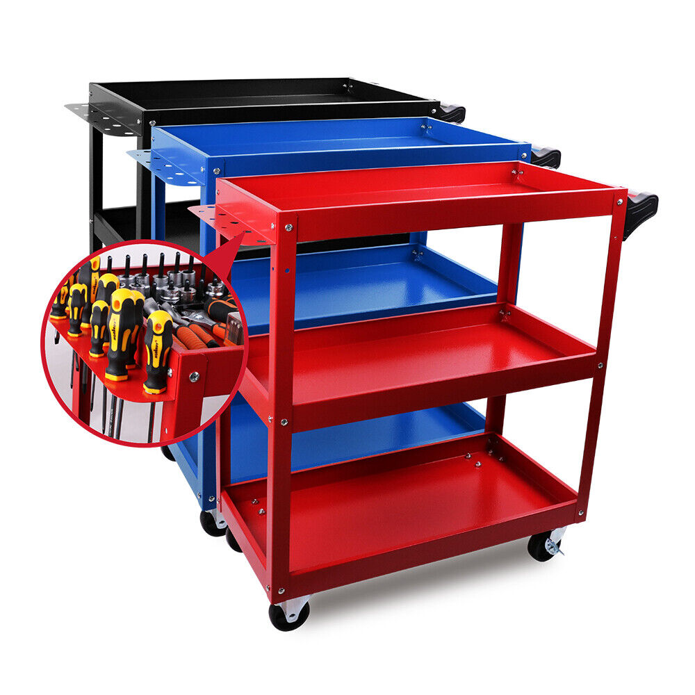 Black 3-Tier Tool Cart Trolley Toolbox Workshop Garage Storage 150KG Organizer Garage — image 2