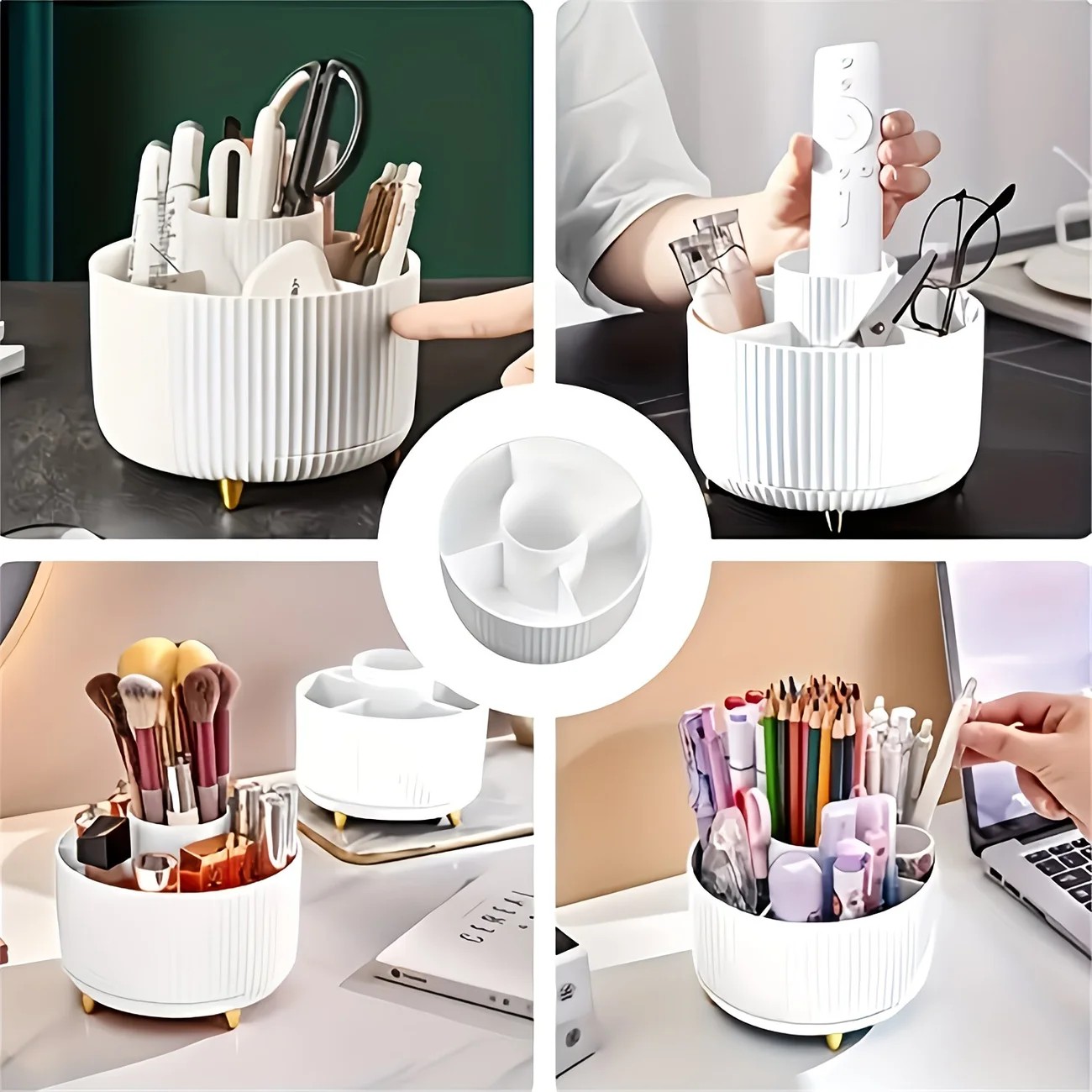 360-Degree Rotating Cosmetic Organizer – 1 Plastic Makeup Storage Box with 5 Compartments – Multi-Purpose Holder for Brushes, Lipsticks, Skincare Products, and — image 6