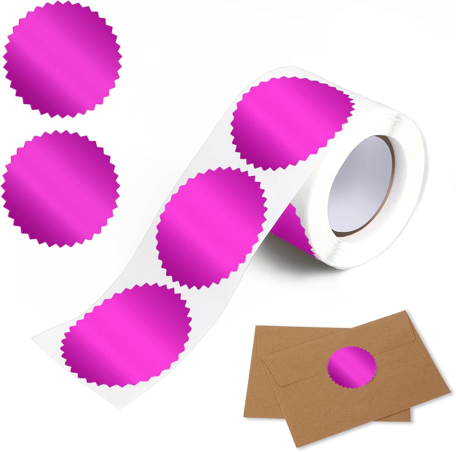 Embossing Stickers 2" Round Labels Purple Foil Blank Stickers Metallic Seals for Package, Graduation, Wedding Envelope, Certificate Wafer Seals with Serrated