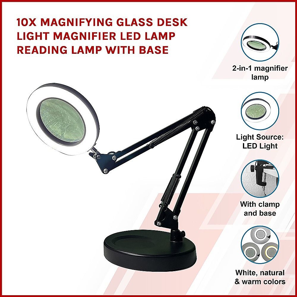 10X Magnifying Glass Desk Light Magnifier LED Lamp Reading Lamp With Base โ image 3
