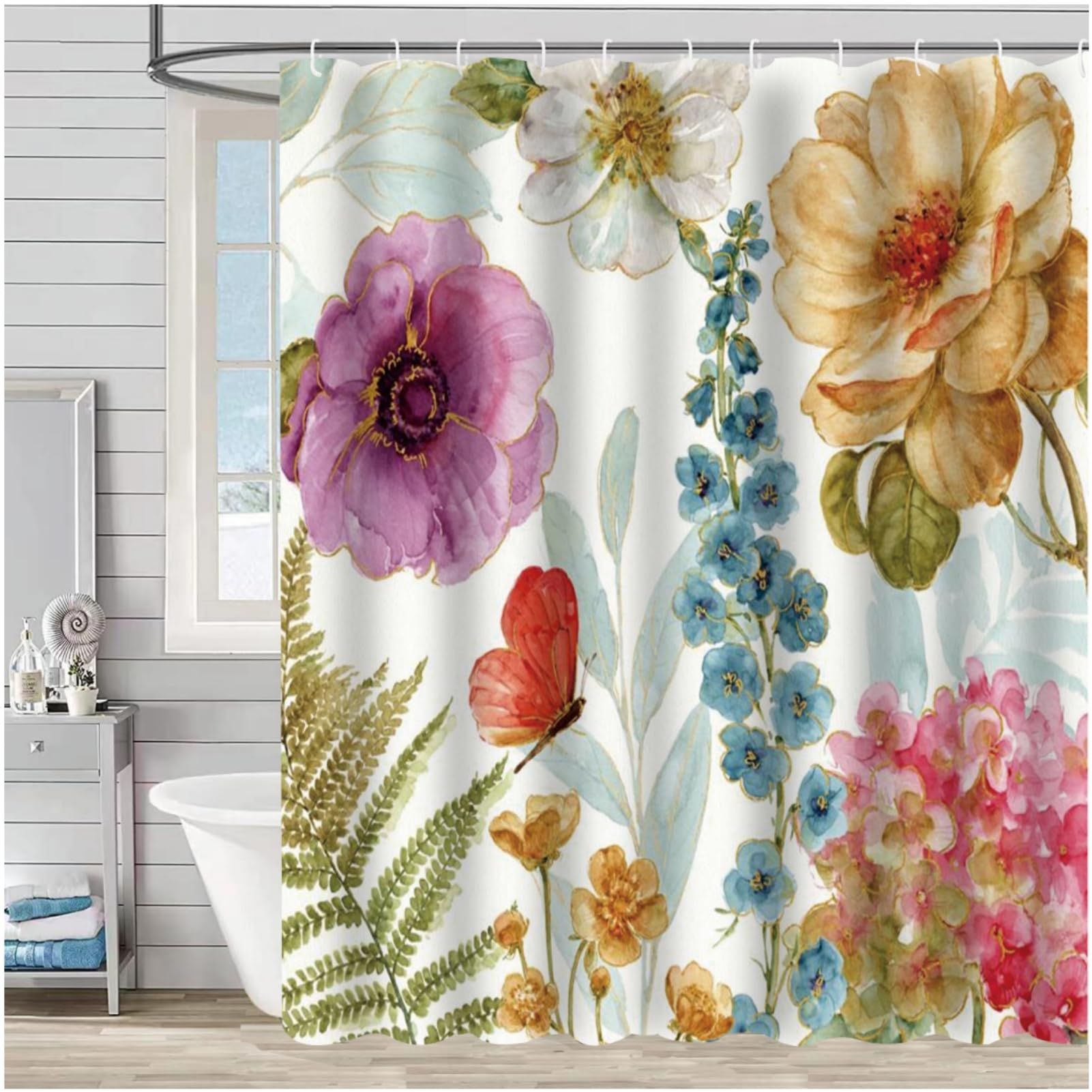 Big Colourful Flowers Shower Curtains for Bathroom