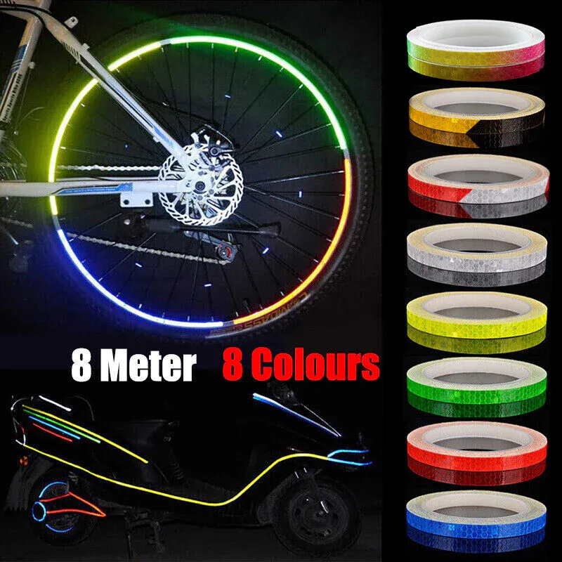 8m Reflective Tape for Bikes Cars Motorcycles Waterproof High Visibility Strip - Red-White — image 2