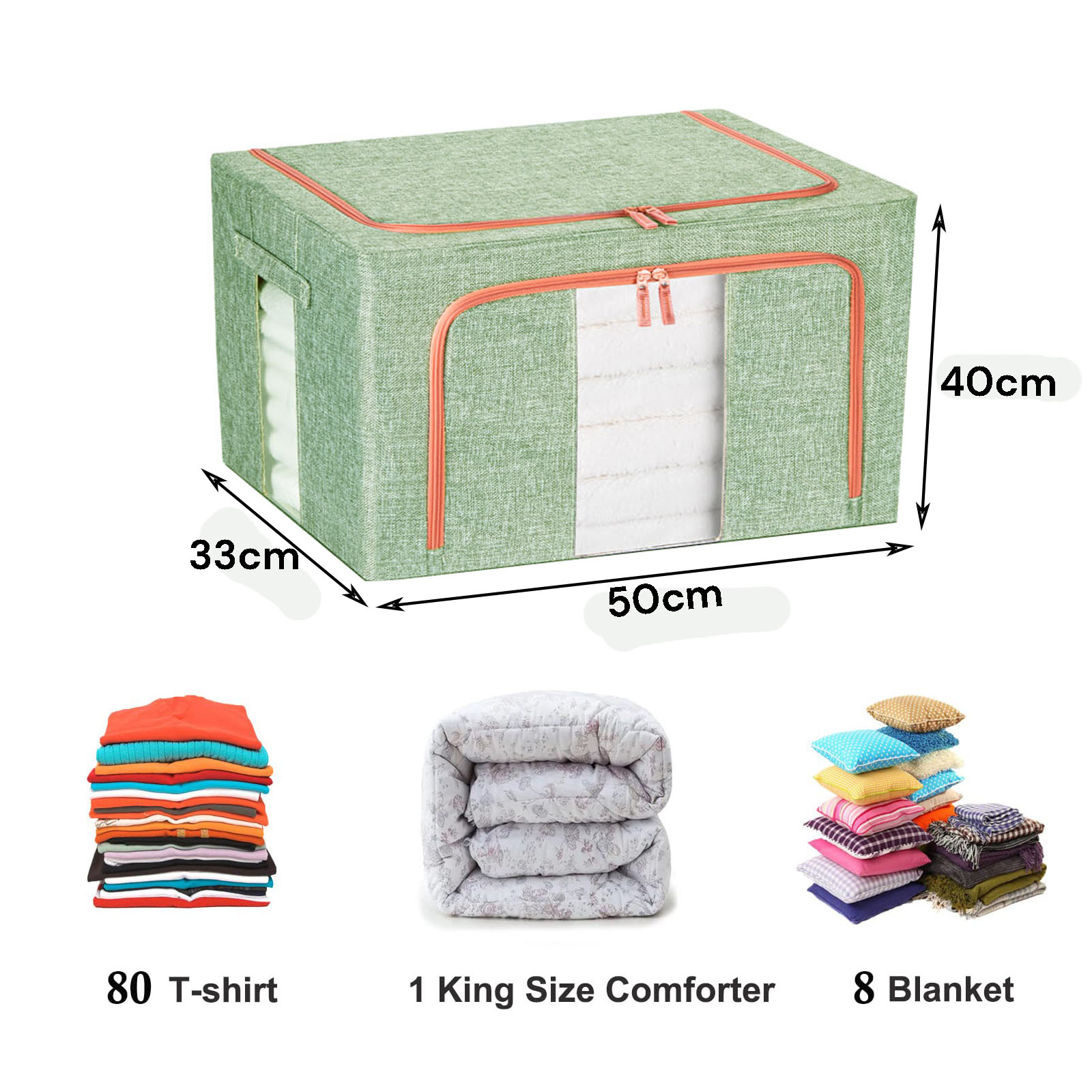 66L Cloth Storage Box Closet Organizer Storage Bags Clothes Storage Bags Wardrobe Organizer Idea GREEN — image 4