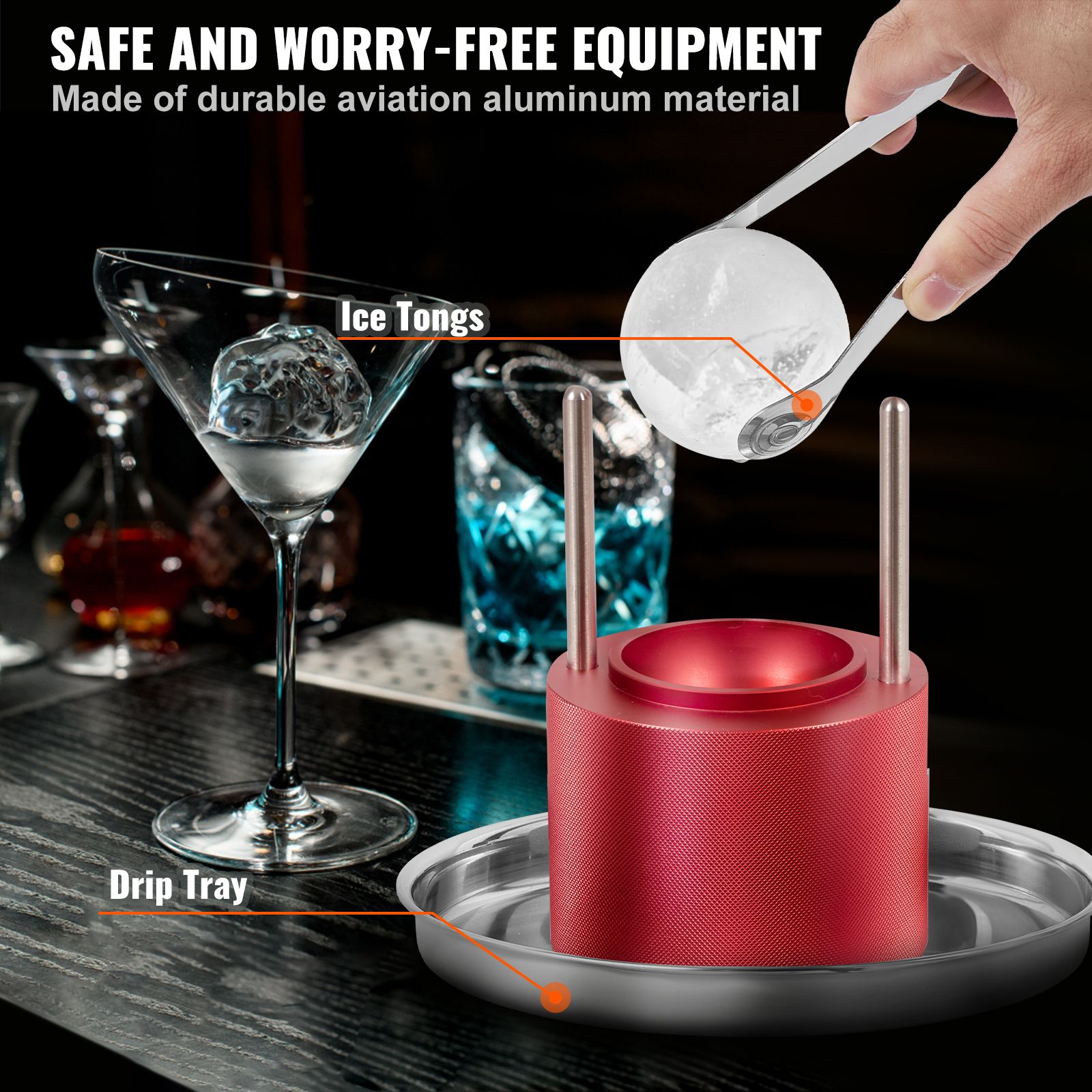 Ice Ball Press, 6cm Ice Ball Maker, Aircraft Al Alloy Ice Ball Press Kit for 60mm Ice Sphere, Ice Press with Tong and Drip Tray, for Whiskey, Cocktail โ image 5