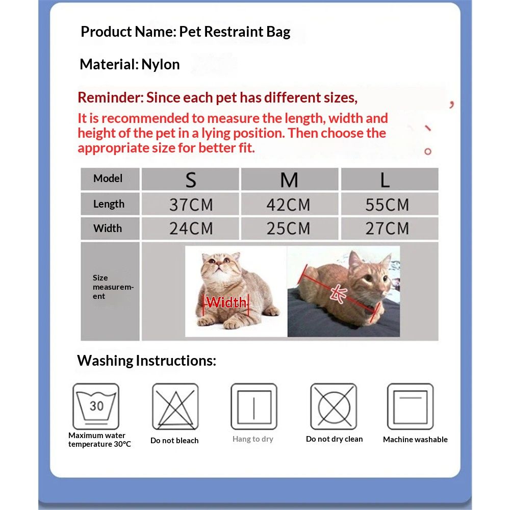 Pet Cat’s Restraint Bag for Claw Care Nail Trimming Anti-Scratching Grooming Bag for Cats Medical Examination(Blue-S) — image 5