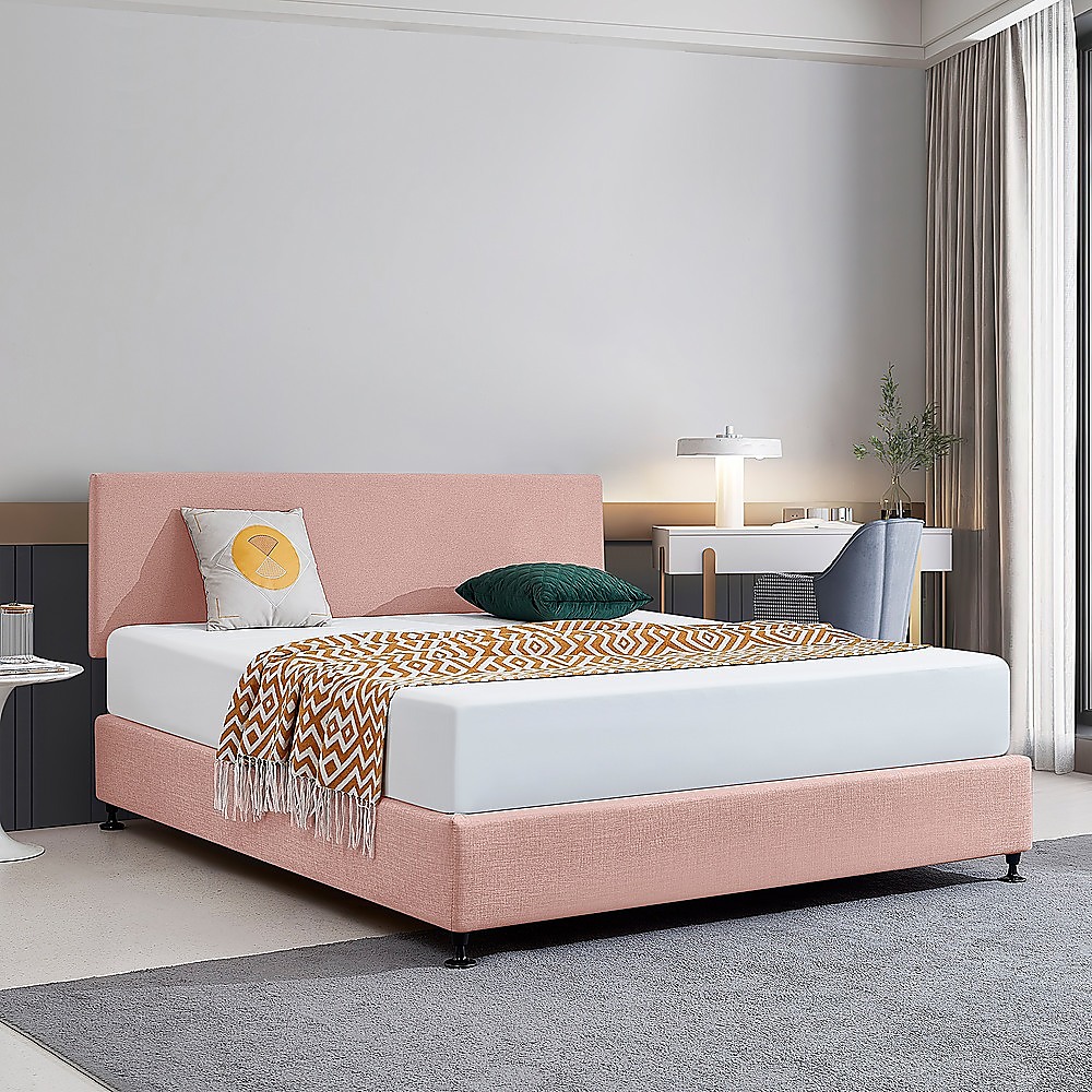 Linen Fabric King Bed Deluxe Headboard Bedhead - Pale Pink โ image 3