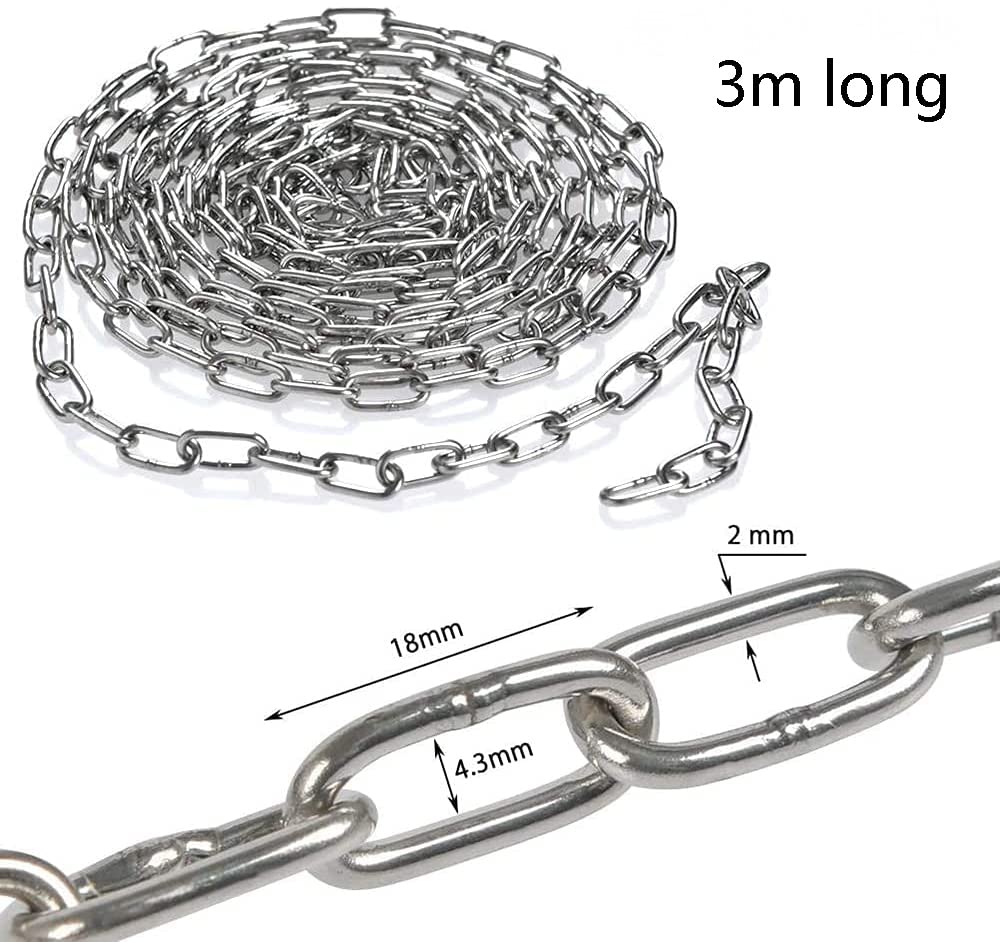 SUS304 Stainless Steel Chain Metal Chain Link Chain Small Light Duty Chain Utility Chain for Home Outdoor Camping Hanging Pet Chain Prevention Theft -Thickness — image 2
