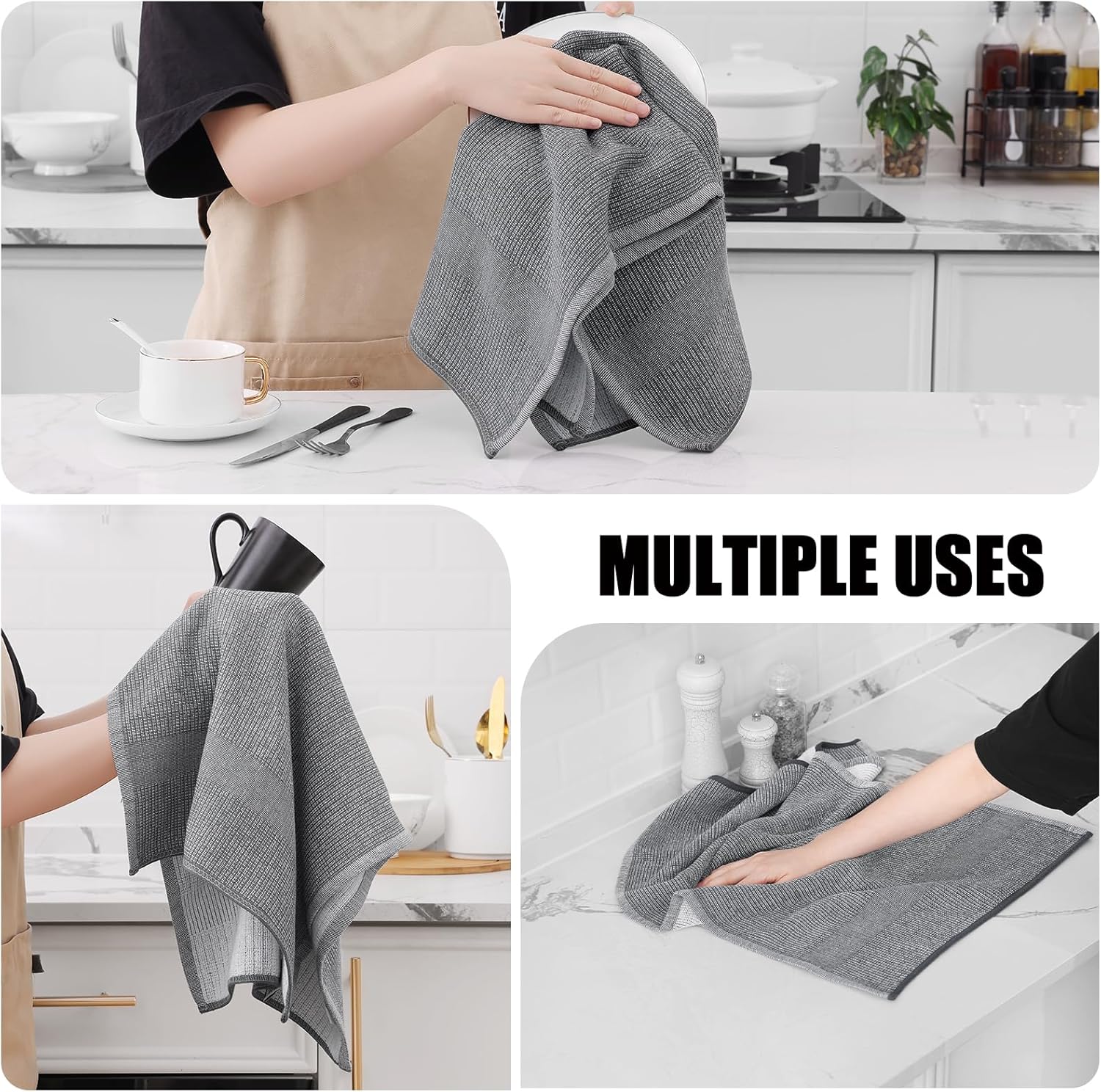 Homaxy Set of 8 Bulk Kitchen Towels Set, 12 x 12 Inches and 13 x 28 Inches, and Large Cotton Kitchen Hand Towels(18”x 28”, 6 Pack), Flat and Terry Dish Towels — image 5