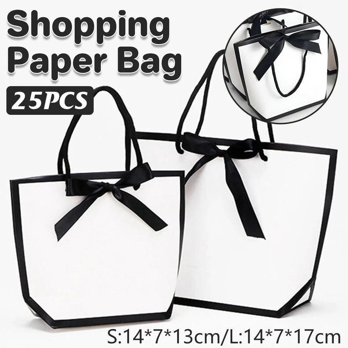 25pcs Solid Color Tote Bags Gift Packaging Shopping Bag Set for Party Favors - Small(14*7*13cm) — image 2