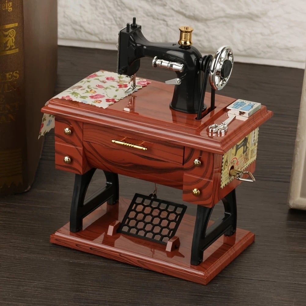 Vintage Sewing Machine Music Box – Winding Out Melodies of Time, Preserving Memories of the Years — image 2