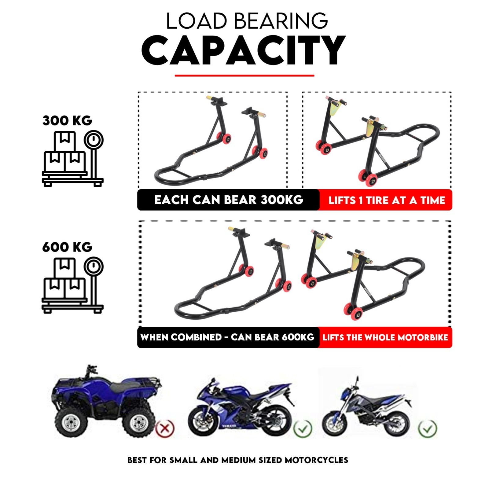 Front and Rear Motorcycle Stand Motorbike Lift Heavy Duty Paddock Carrier Bike Hoist — image 6