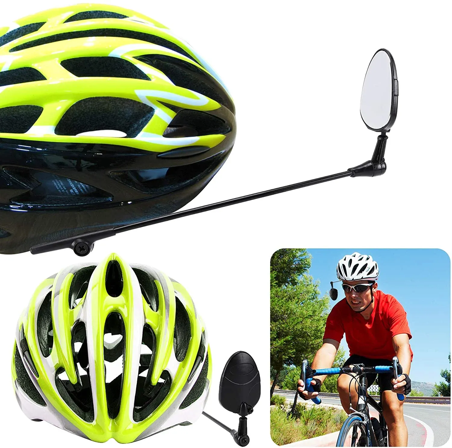 2 Pcs Bike Helmet Mirrors, 360 Degree Adjustable Convex Rear View Mirrors for Cycling, Black โ image 2