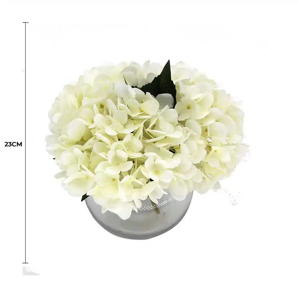 Premium Faux Hydrangea with Glass Vase (Artificial Flowering White Hydrangea) 23cm โ image 2